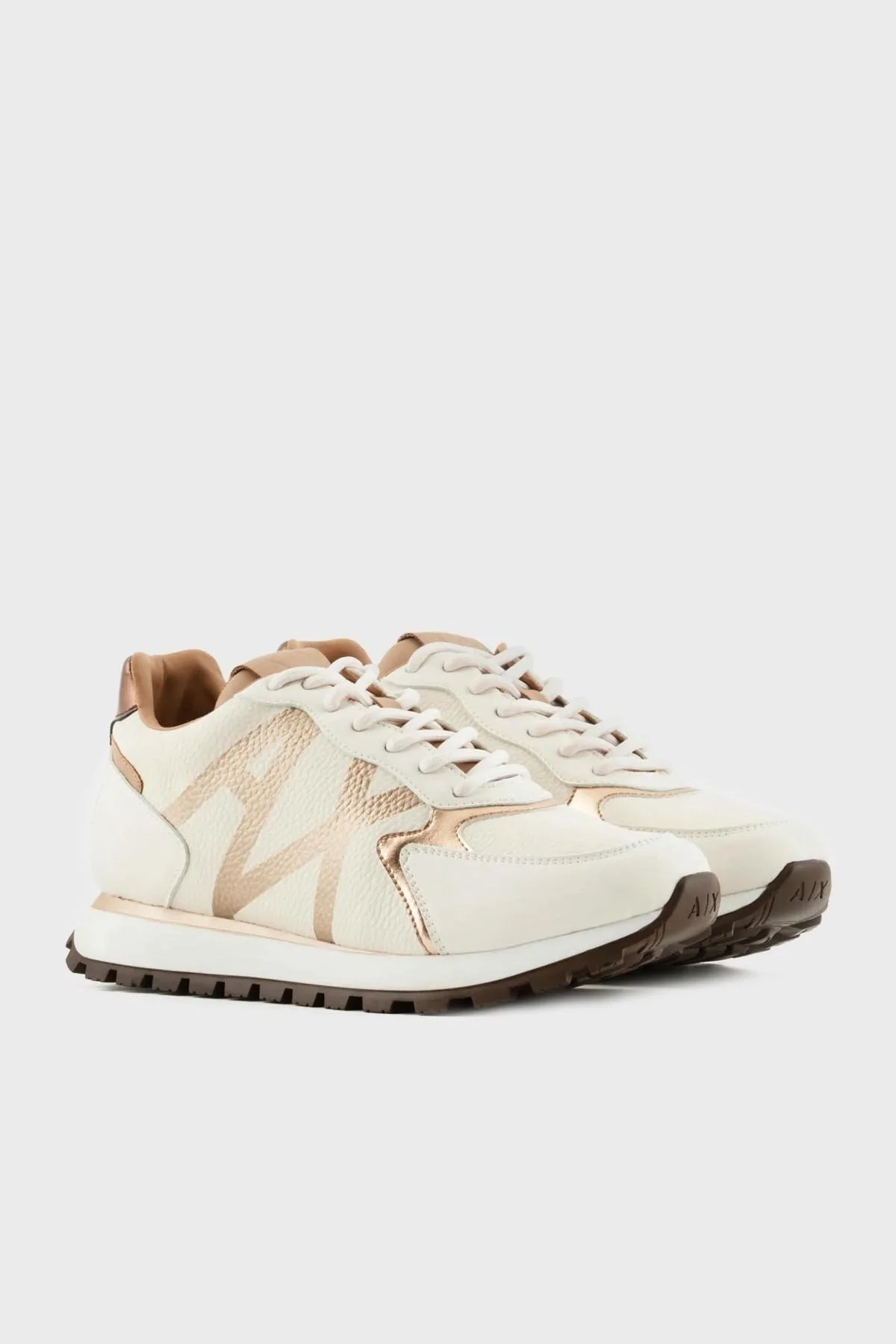 Armani Exchange Logolu Sneaker Bayan Ayakkabı XDX139 XV733 K624 BEYAZ-KAHVE - 2