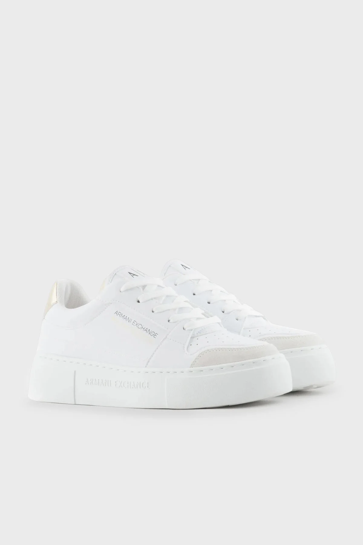 Armani Exchange Logolu Sneaker Bayan Ayakkabı XDX157 XV838 K702 BEYAZ-GOLD - 2