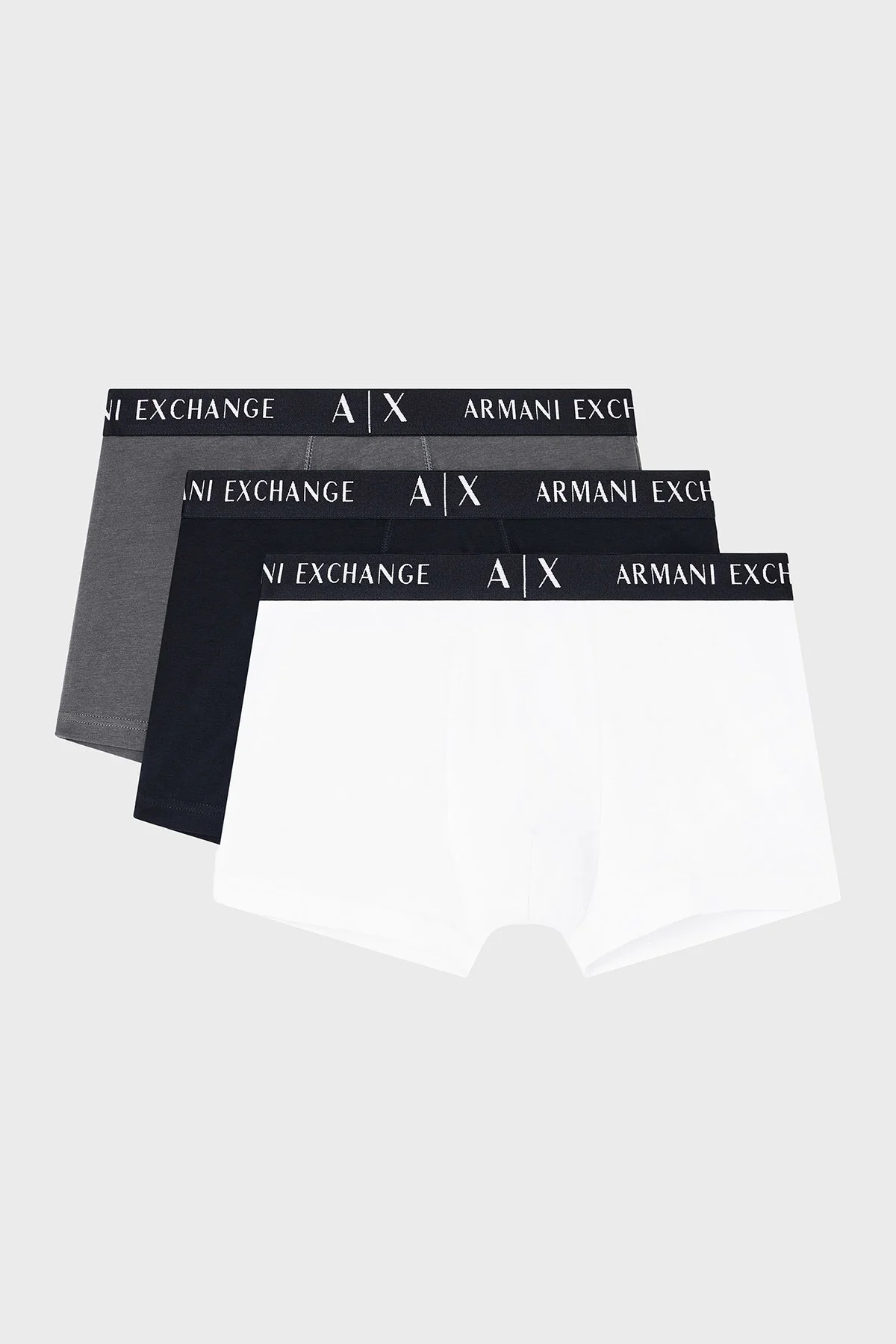 Armani Exchange Logolu Streç Pamuklu 3 Pack Erkek Boxer XM000871 AF13682 M7010 SİYAH-BEYAZ-GRİ - 1