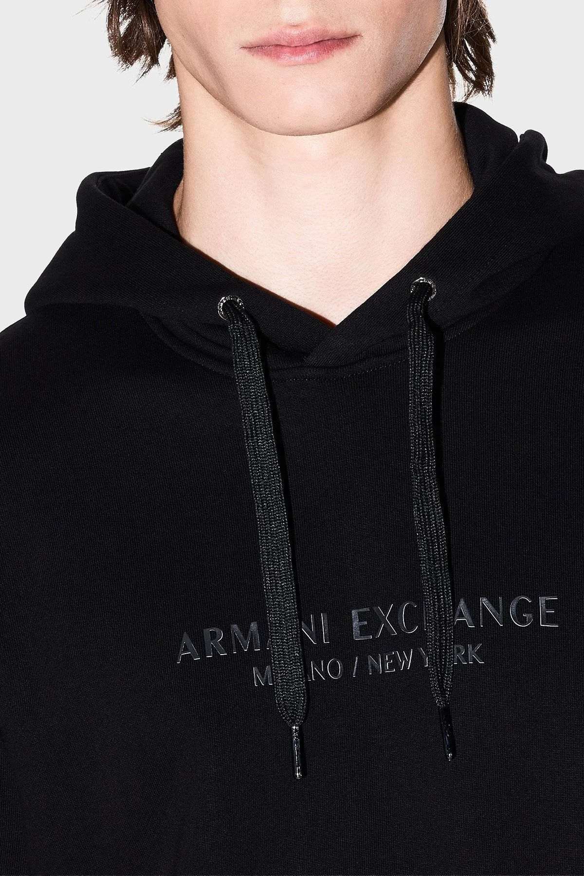 Armani Exchange Logolu Streç Pamuklu Regular Fit Kapüşonlu Erkek Sweat XM001294 AF20934 UC001 SİYAH - 4