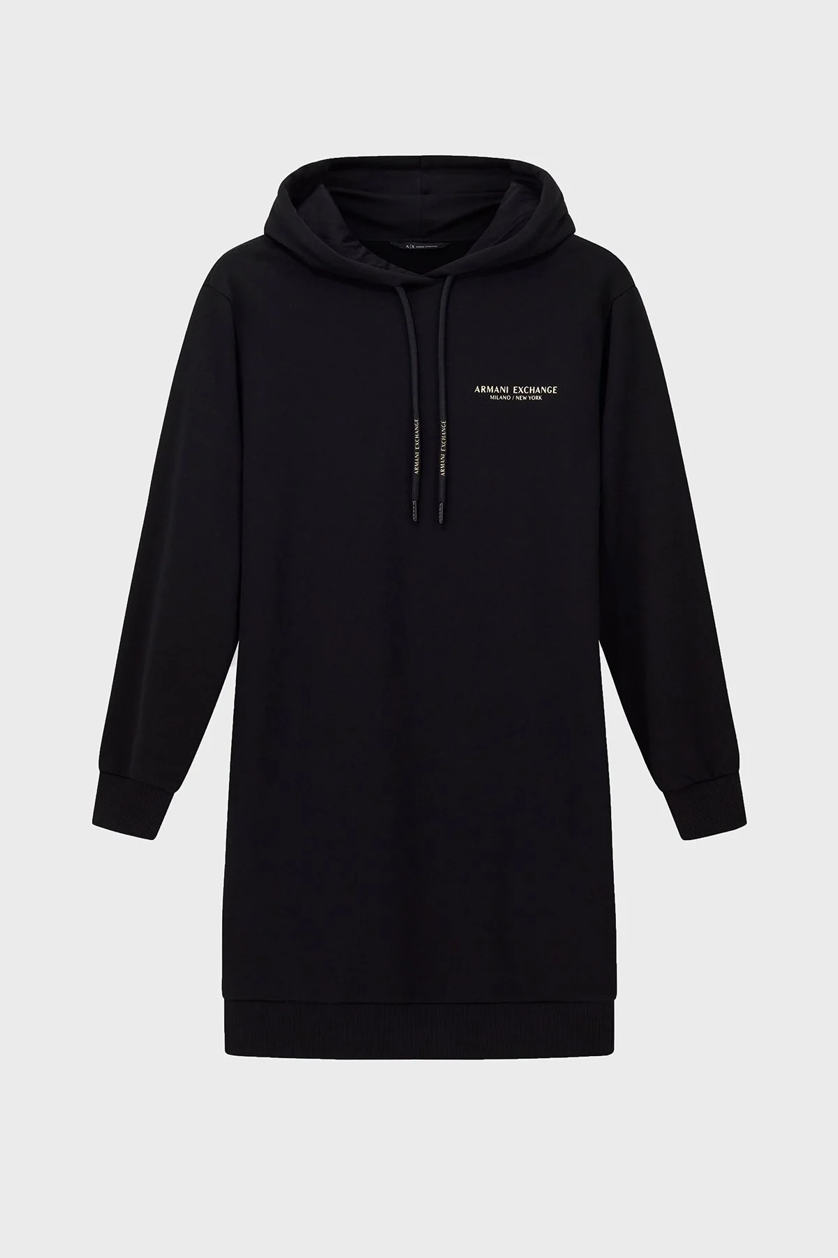 Armani Exchange Logolu Streç Pamuklu Regular Fit Kapüşonlu Mini Bayan Elbise XW001453 AF10830 MC021 SİYAH-GOLD - 4