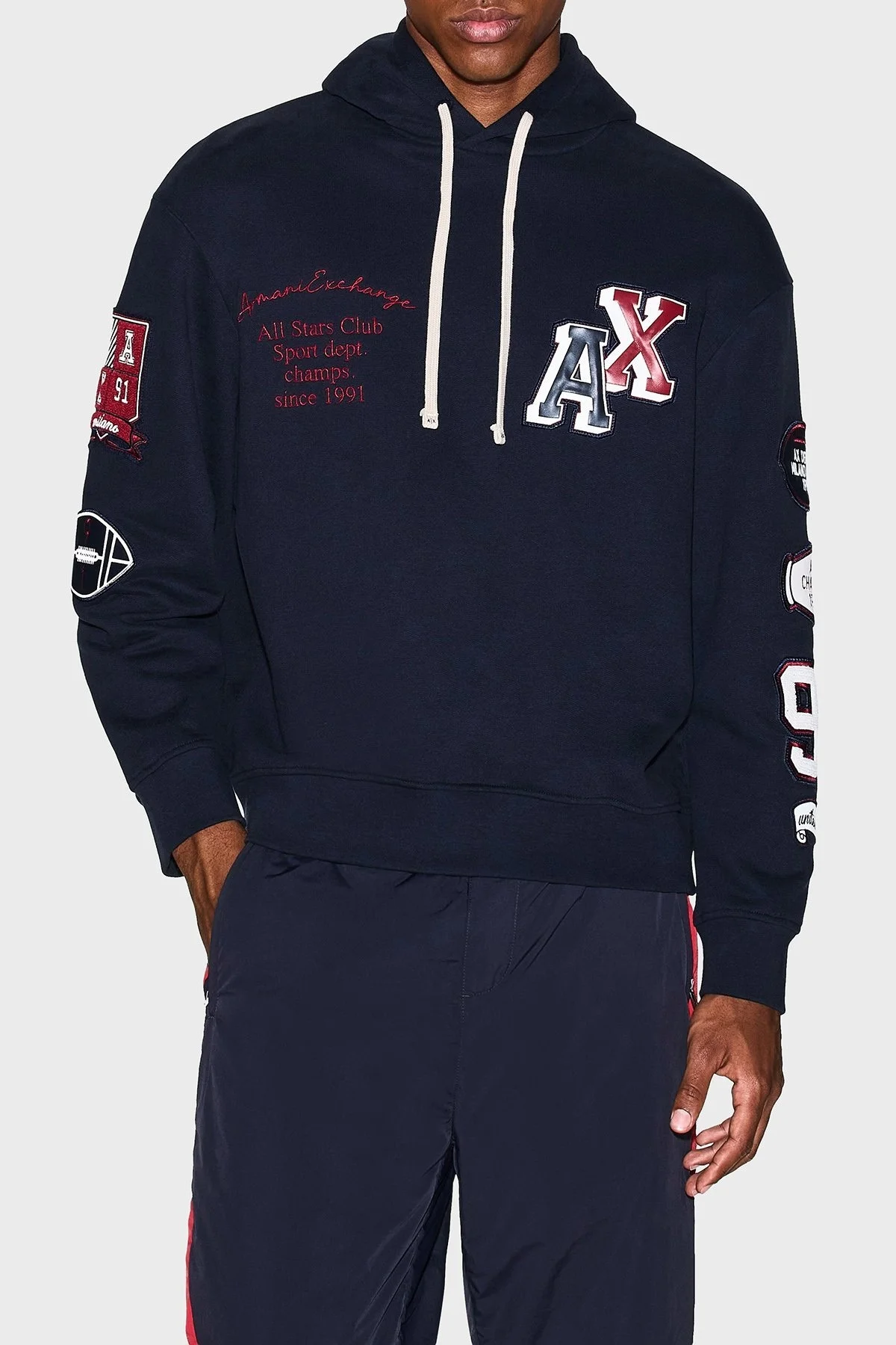 Armani Exchange Logolu Streç Pamuklu Regular Fit Kapüşonlu Yaka Erkek Sweat XM000749 AF12656 UB101 LACİVERT - 1