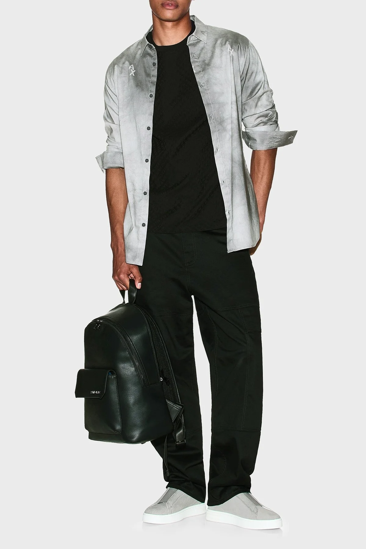 Armani Exchange Logolu Streç Pamuklu Slim Fit Klasik Yaka Erkek Gömlek XM001956 AF13184 F8042 GRİ - 2