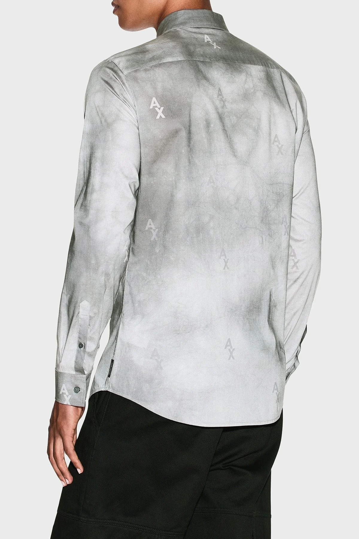 Armani Exchange Logolu Streç Pamuklu Slim Fit Klasik Yaka Erkek Gömlek XM001956 AF13184 F8042 GRİ - 3