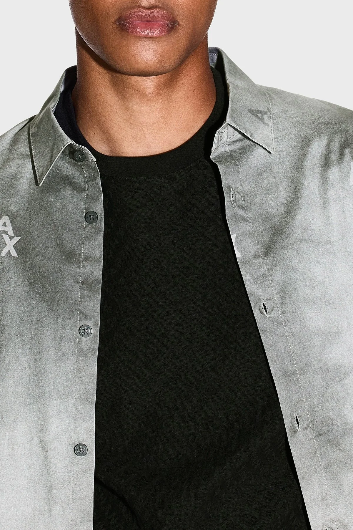 Armani Exchange Logolu Streç Pamuklu Slim Fit Klasik Yaka Erkek Gömlek XM001956 AF13184 F8042 GRİ - 4