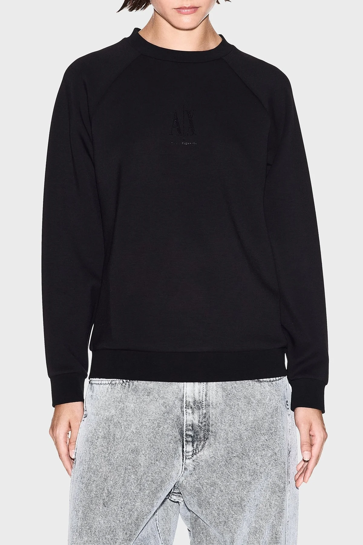 Armani Exchange Logolu Taş Detaylı Loose Fit Bisiklet Yaka Bayan Sweat XW000826 AF13397 UC001 SİYAH - 1