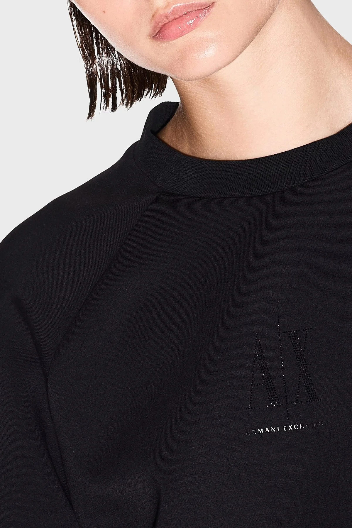 Armani Exchange Logolu Taş Detaylı Loose Fit Bisiklet Yaka Bayan Sweat XW000826 AF13397 UC001 SİYAH - 4