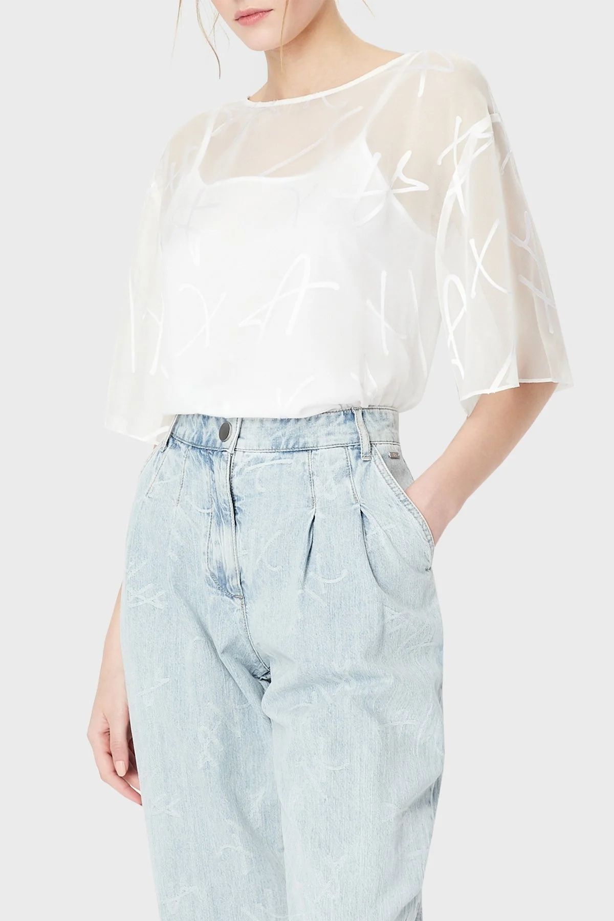 Armani Exchange Logolu Transparan 2li Bayan Bluz 3RYH26 YN2KZ 1000 BEYAZ - 1