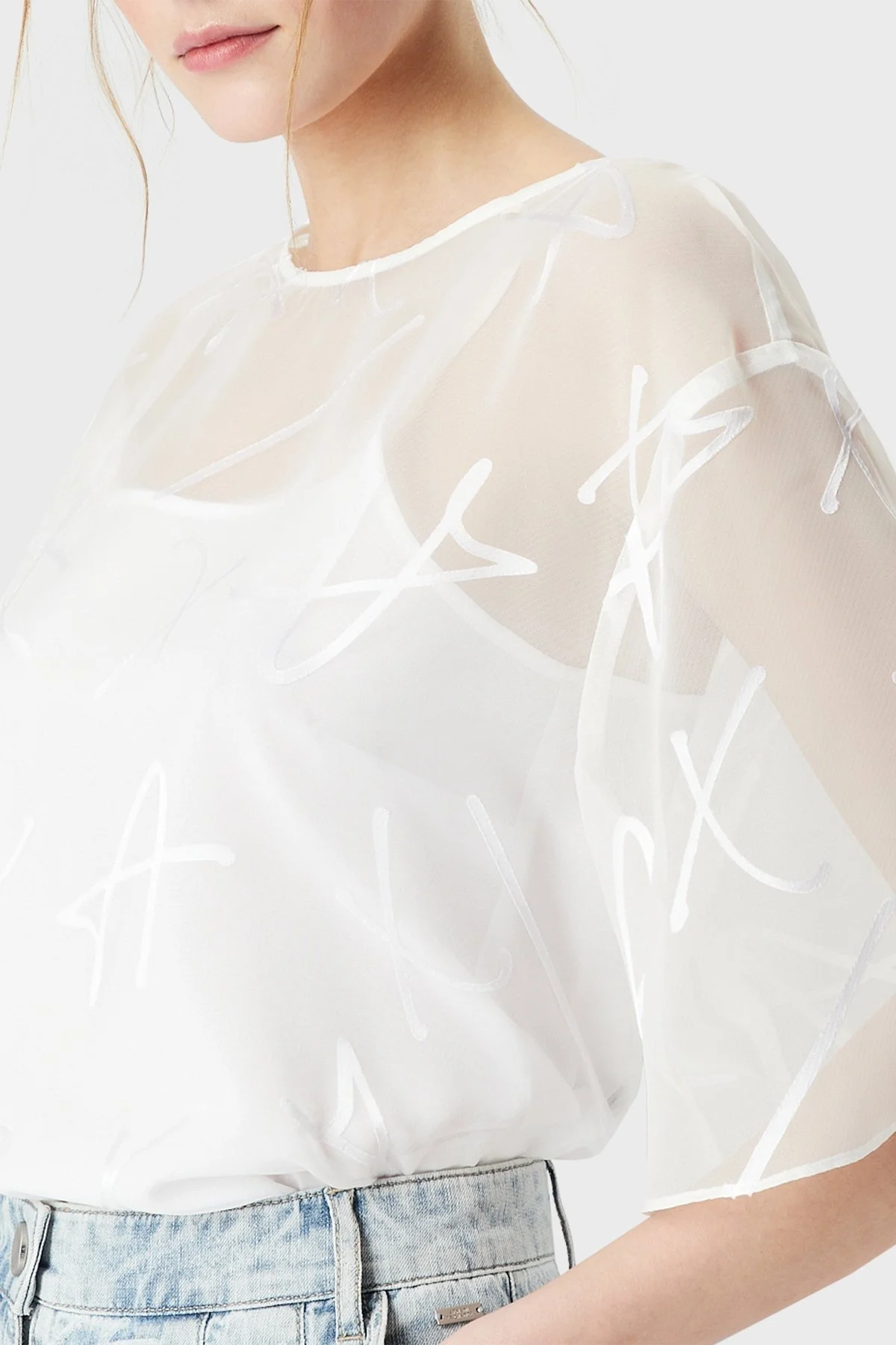 Armani Exchange Logolu Transparan 2li Bayan Bluz 3RYH26 YN2KZ 1000 BEYAZ - 4