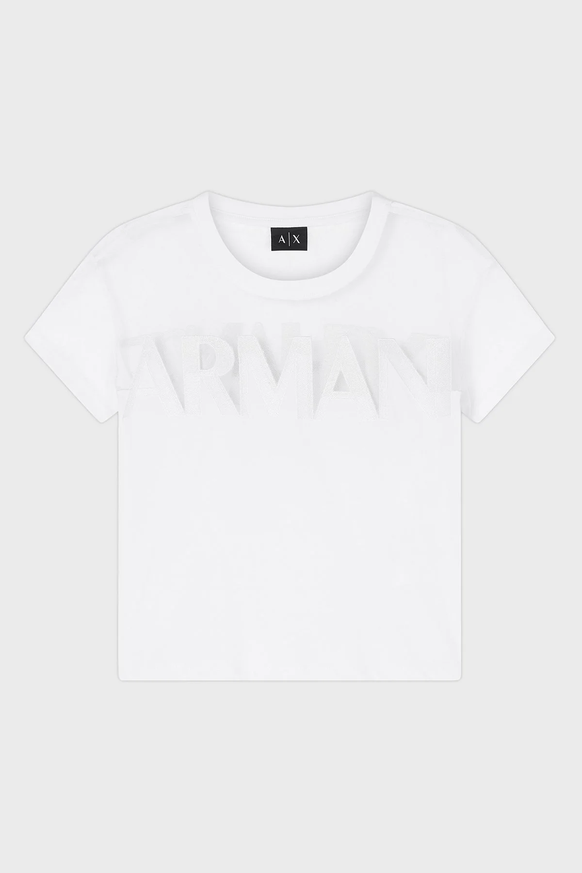 Armani Exchange Logolu Transparan Omuz Detaylı Pamuklu Kadın T Shirt XW002332 AF10356 U0002 Beyaz - 6