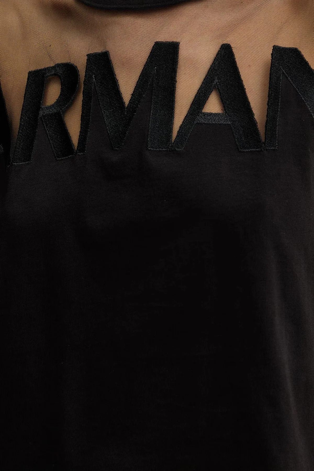 Armani Exchange Logolu Transparan Omuz Detaylı Pamuklu Kadın T Shirt XW002332 AF10356 UC001 SİYAH - 5