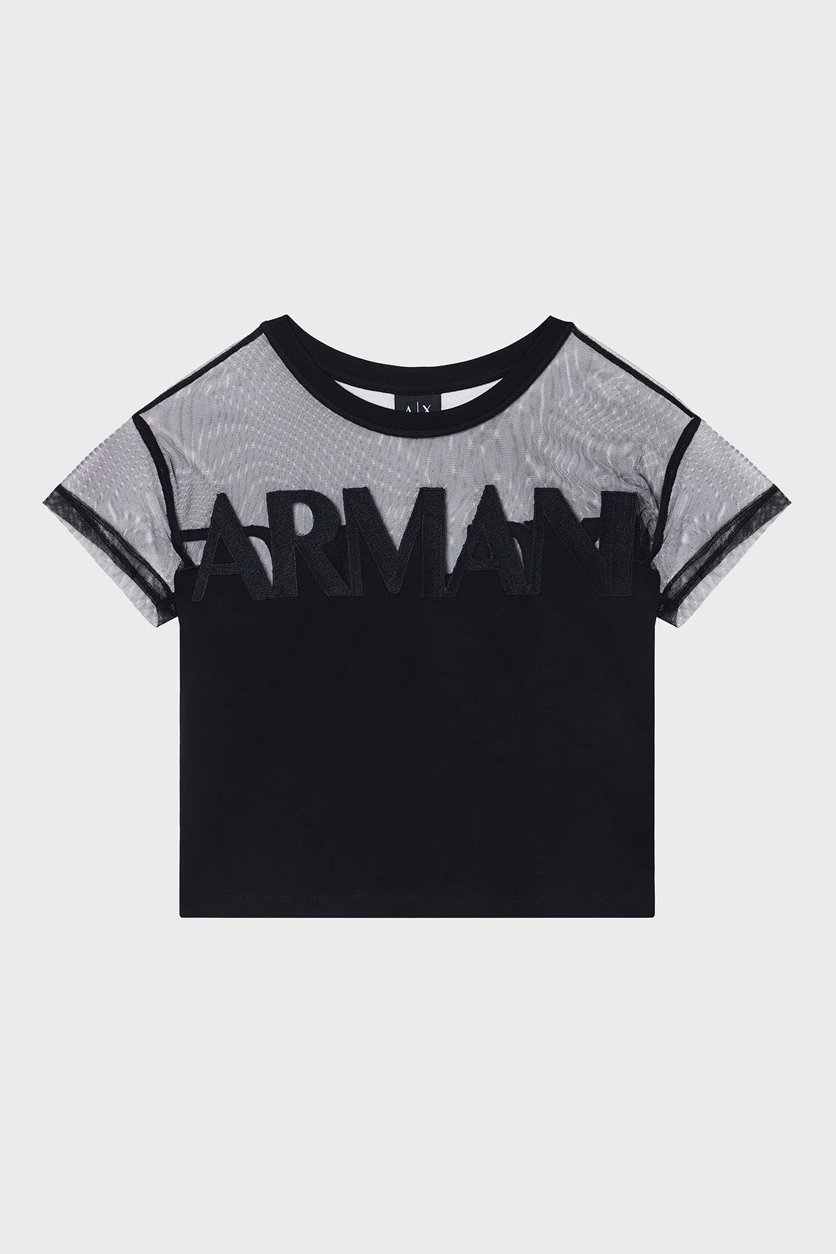 Armani Exchange Logolu Transparan Omuz Detaylı Pamuklu Kadın T Shirt XW002332 AF10356 UC001 SİYAH - 6