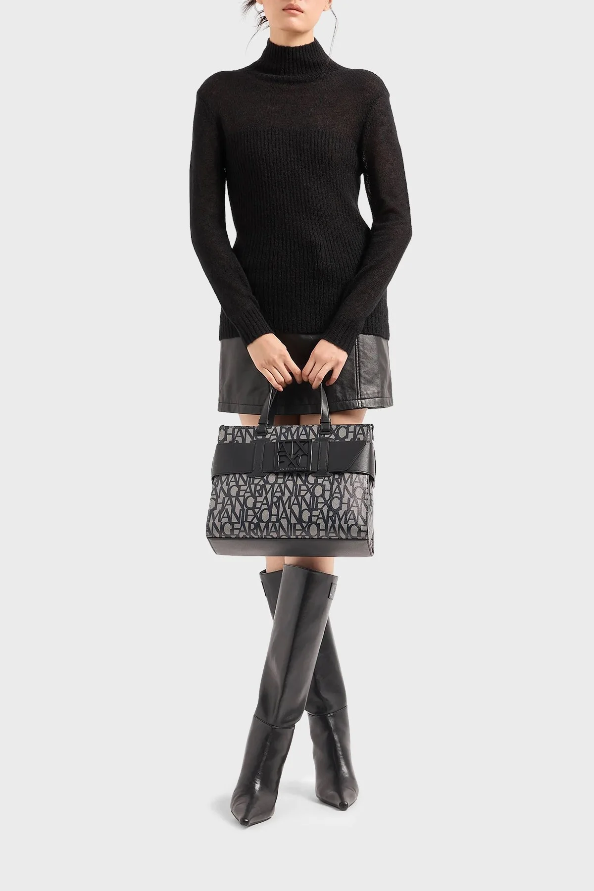 Armani Exchange Logolu Uzatma Askılı Kadın Çanta 942689 3F742 00850 Siyah-gri - 3