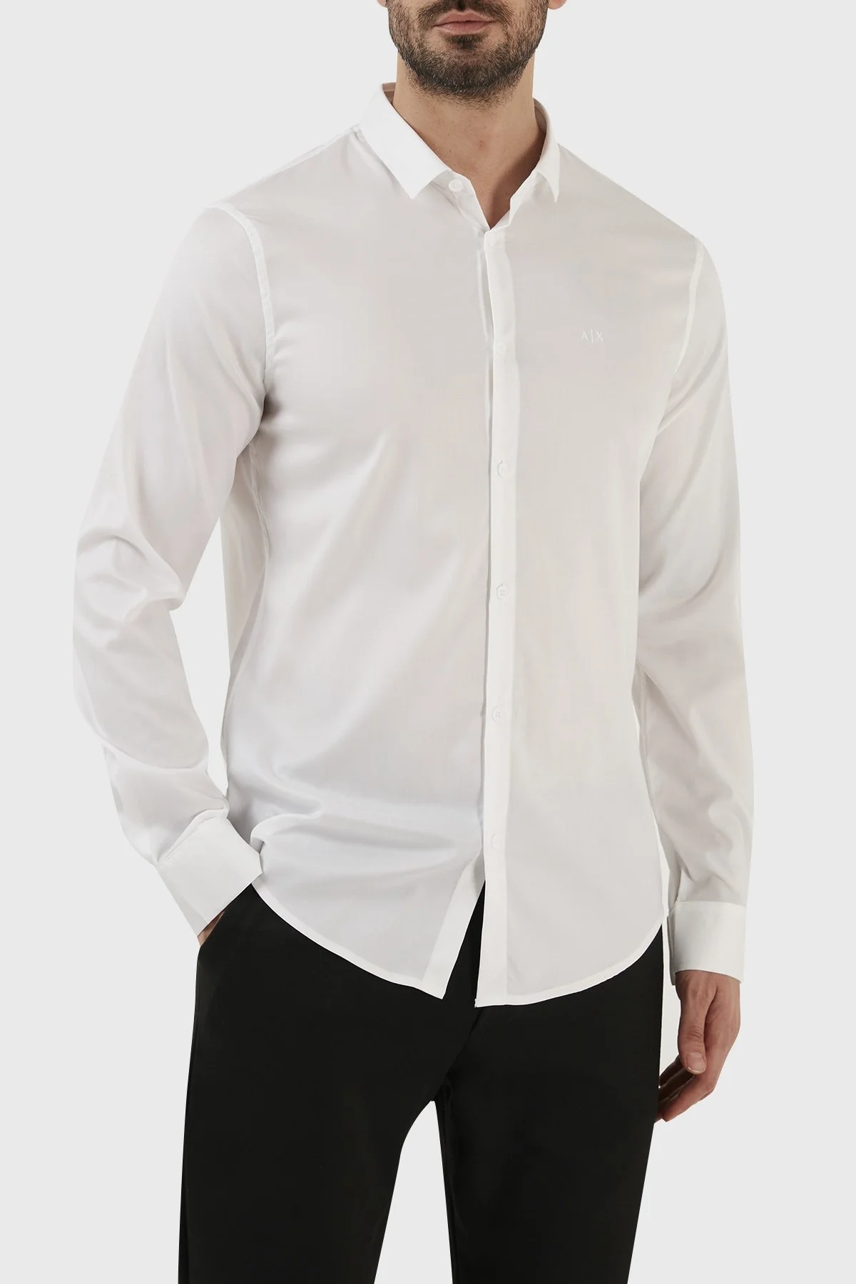 Armani Exchange Logolu Uzun Kollu Streç Erkek Gömlek 8NZC49 ZNYXZ 1100 BEYAZ - 1