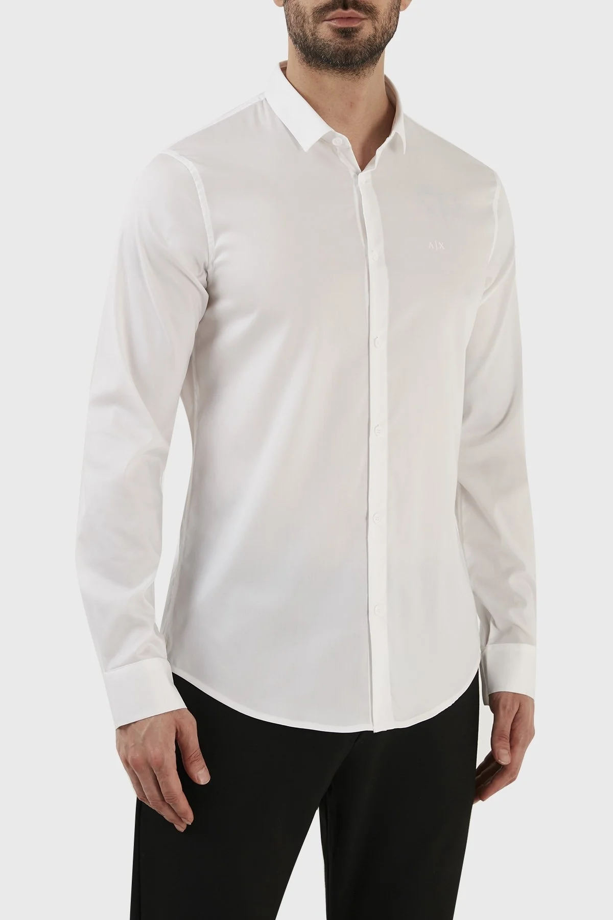 Armani Exchange Logolu Uzun Kollu Streç Erkek Gömlek 8NZC49 ZNYXZ 1100 BEYAZ - 2
