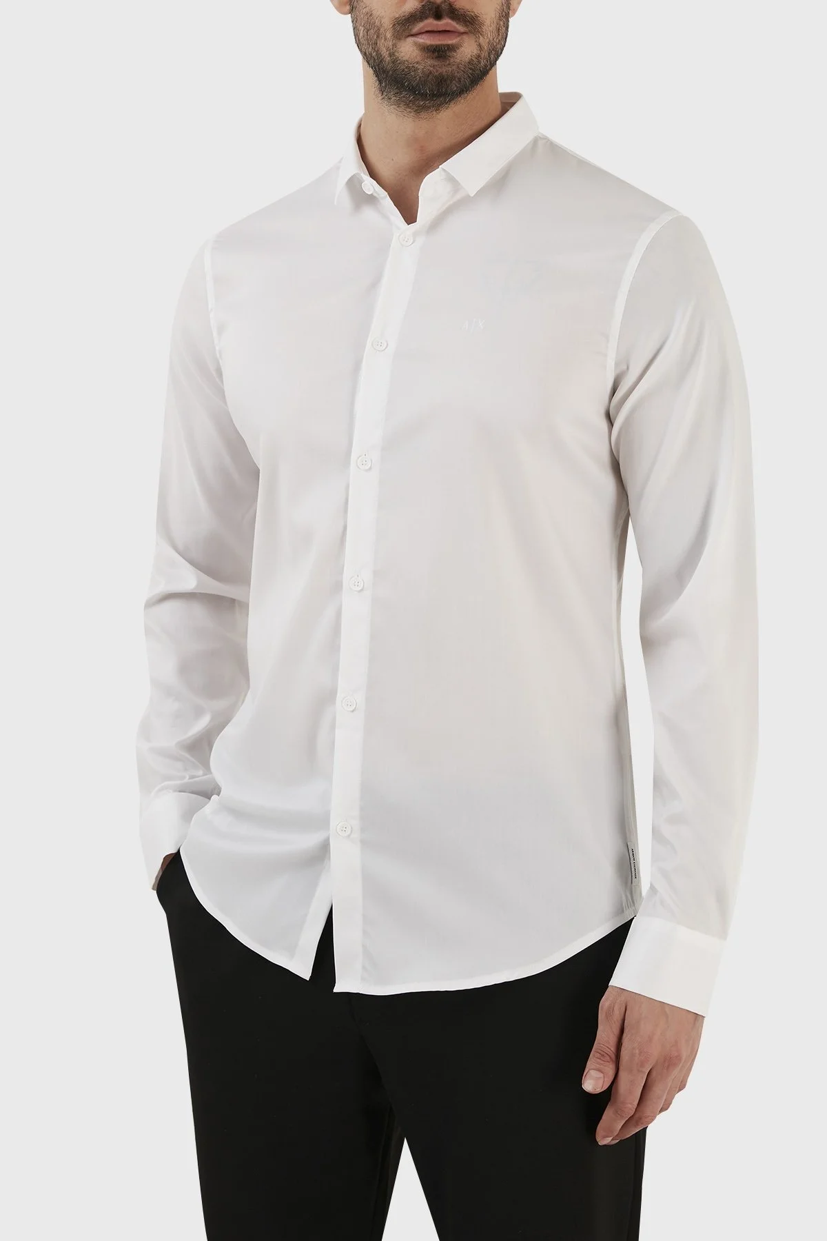 Armani Exchange Logolu Uzun Kollu Streç Erkek Gömlek 8NZC49 ZNYXZ 1100 BEYAZ - 3
