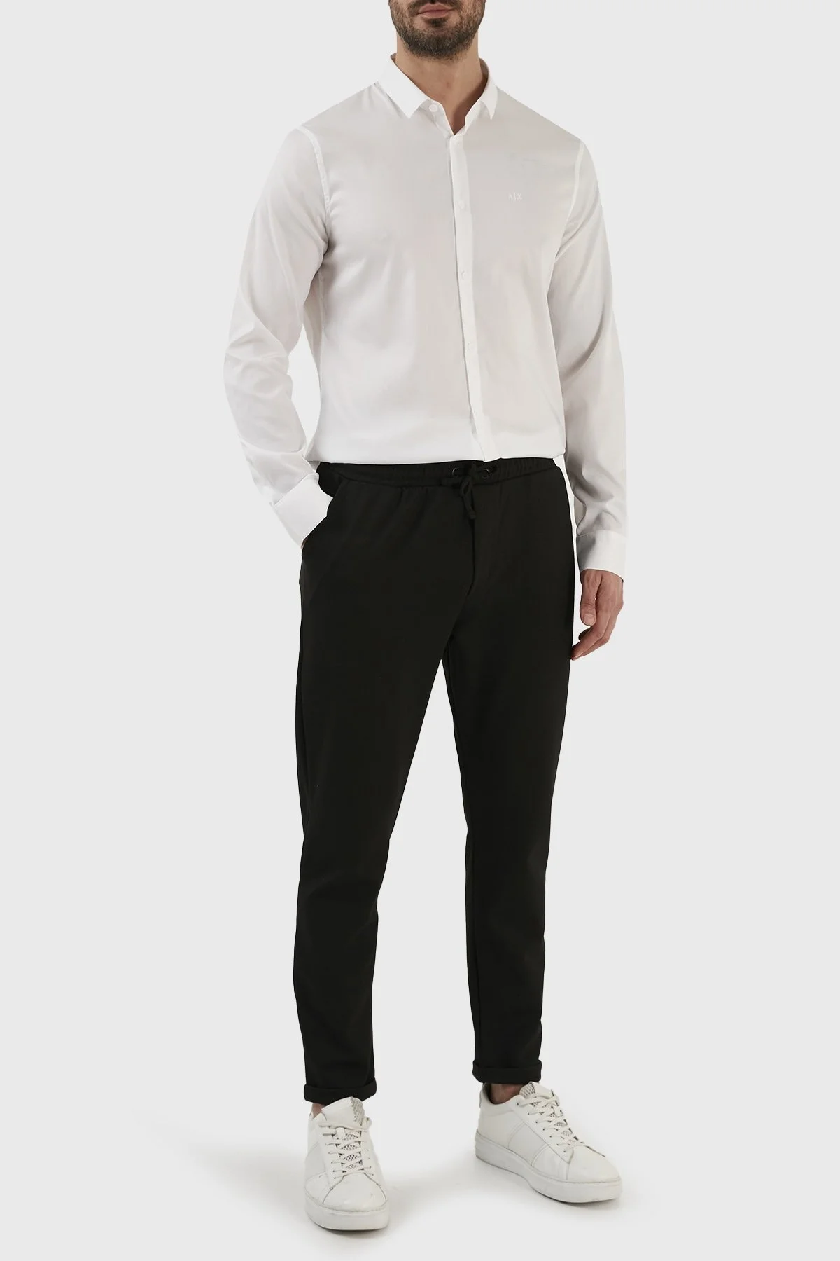 Armani Exchange Logolu Uzun Kollu Streç Erkek Gömlek 8NZC49 ZNYXZ 1100 BEYAZ - 4