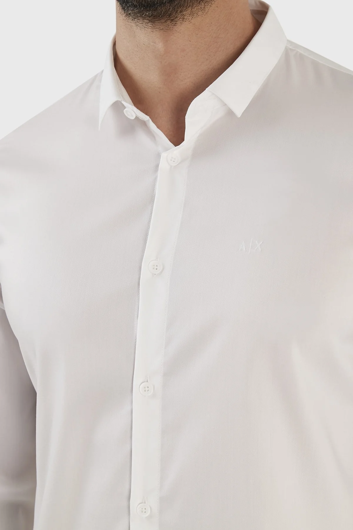Armani Exchange Logolu Uzun Kollu Streç Erkek Gömlek 8NZC49 ZNYXZ 1100 BEYAZ - 5