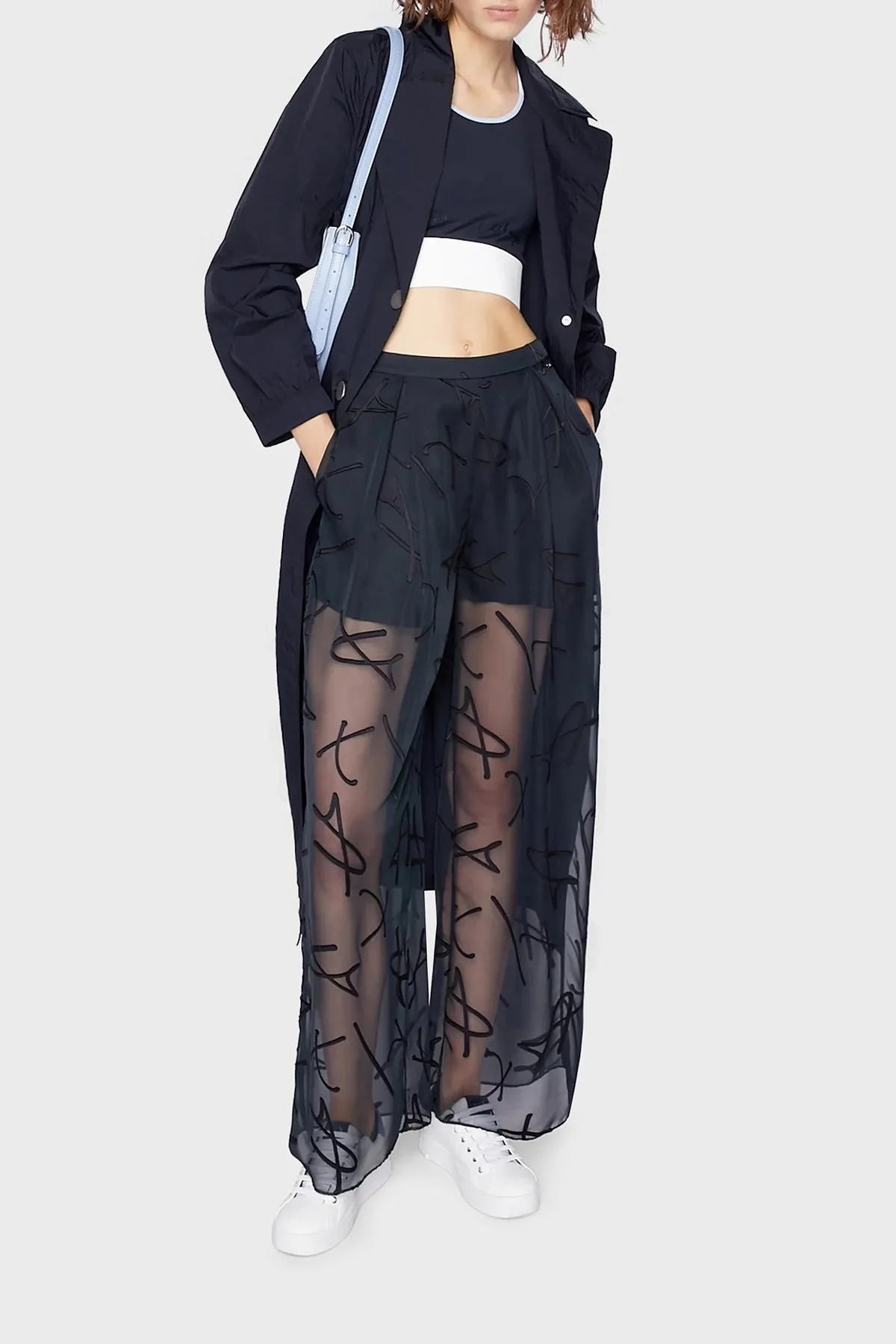 Armani Exchange Logolu Yüksek Bel Transparan Bayan Pantolon 3RYP26 YN2KZ 15CO SİYAH - 1