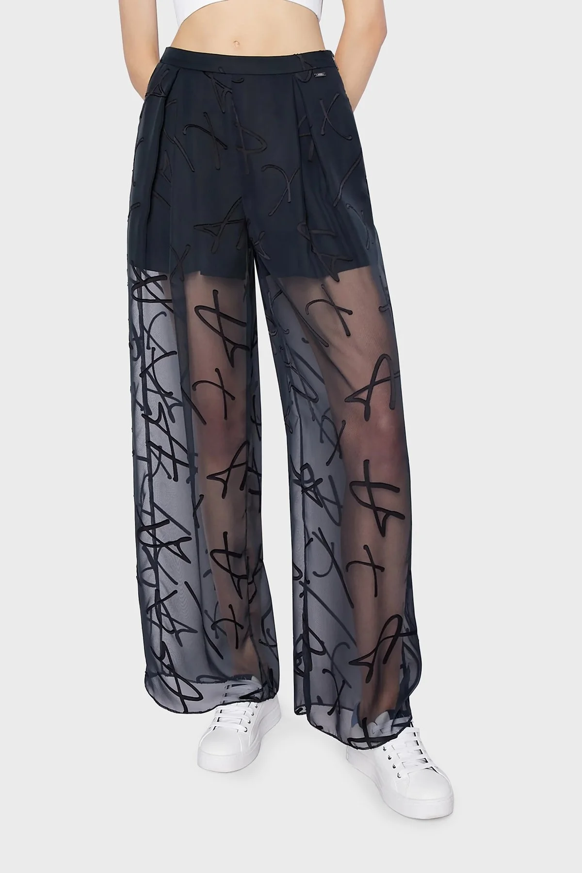 Armani Exchange Logolu Yüksek Bel Transparan Bayan Pantolon 3RYP26 YN2KZ 15CO SİYAH - 2