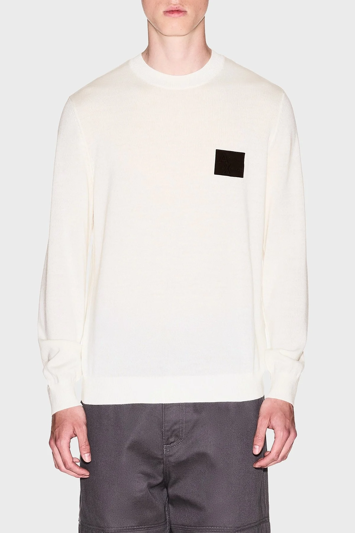 Armani Exchange Logolu Yün Karışımlı Regular Fit Yuvarlak Yaka Erkek Kazak XM001329 AF11982 U0009 BEYAZ - 1