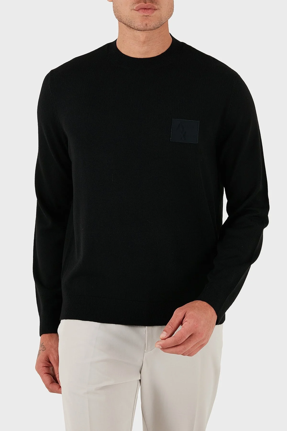 Armani Exchange Logolu Yün Karışımlı Regular Fit Yuvarlak Yaka Erkek Kazak XM001329 AF11982 UC001 SİYAH - 6
