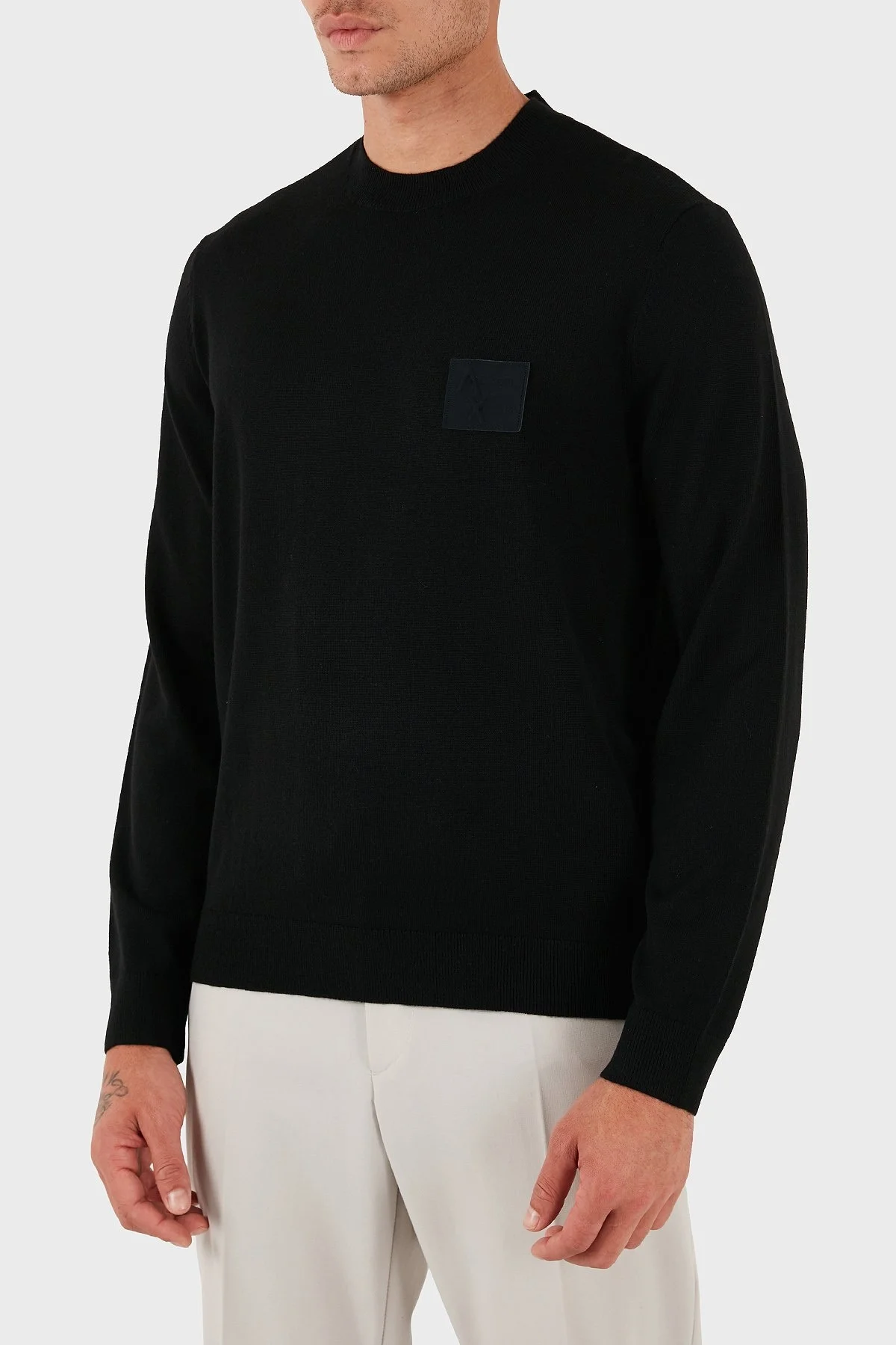 Armani Exchange Logolu Yün Karışımlı Regular Fit Yuvarlak Yaka Erkek Kazak XM001329 AF11982 UC001 SİYAH - 8