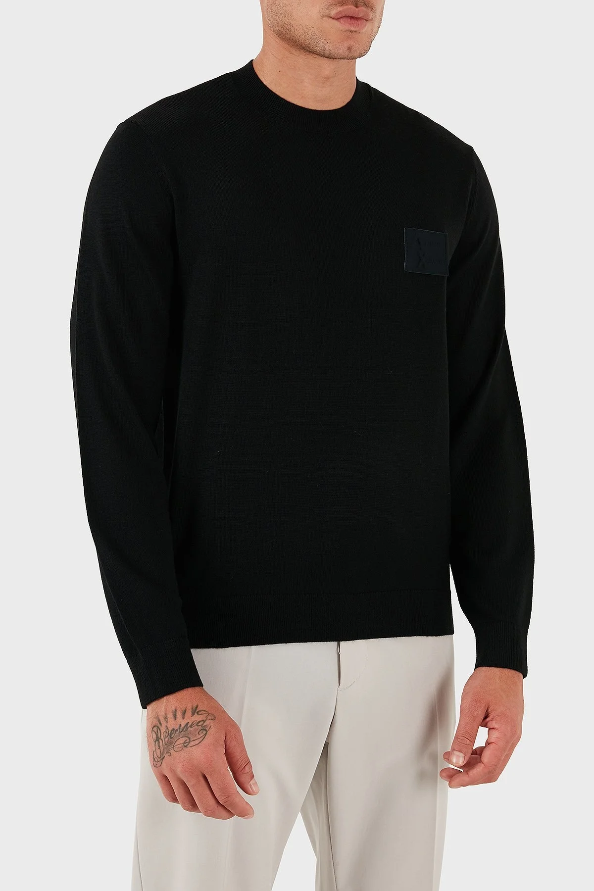Armani Exchange Logolu Yün Karışımlı Regular Fit Yuvarlak Yaka Erkek Kazak XM001329 AF11982 UC001 SİYAH - 10