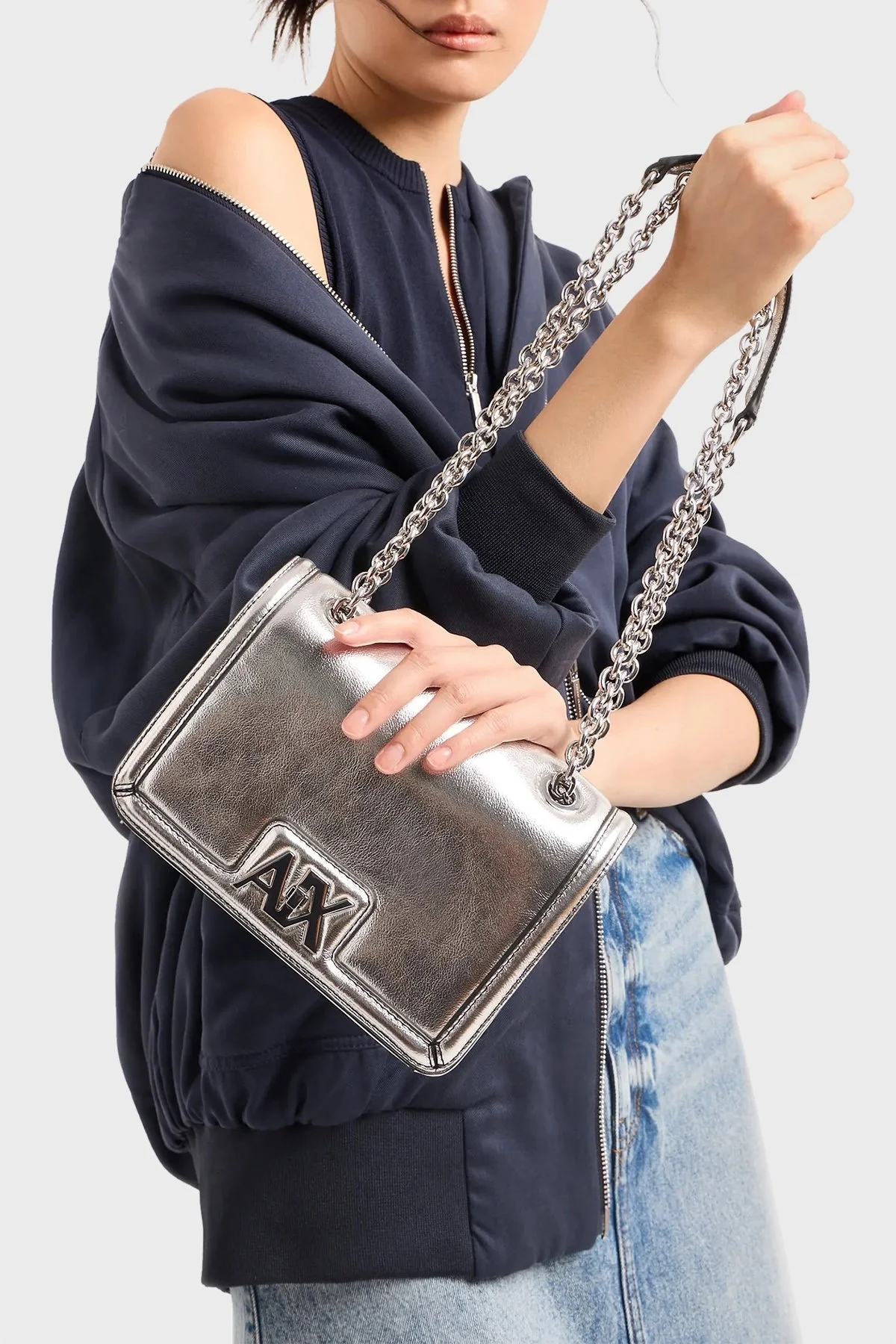Armani Exchange Logolu Zincir Askılı Bayan Çanta 942986 4R701 09117 GÜMÜŞ - 2