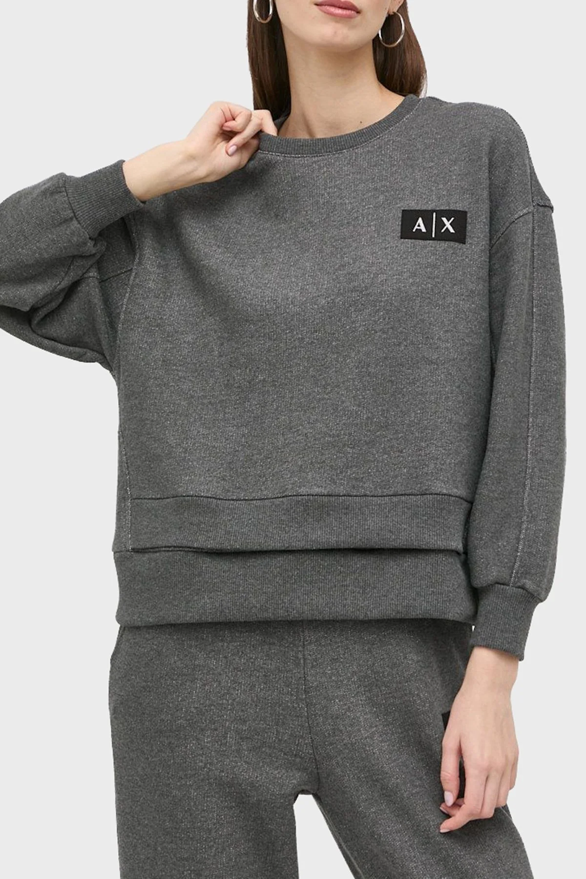 Armani Exchange Loose Fit Bisiklet Yaka Pamuklu Bayan Sweat 6LYM57 YJBUZ 3998 KOYU GRİ - 1