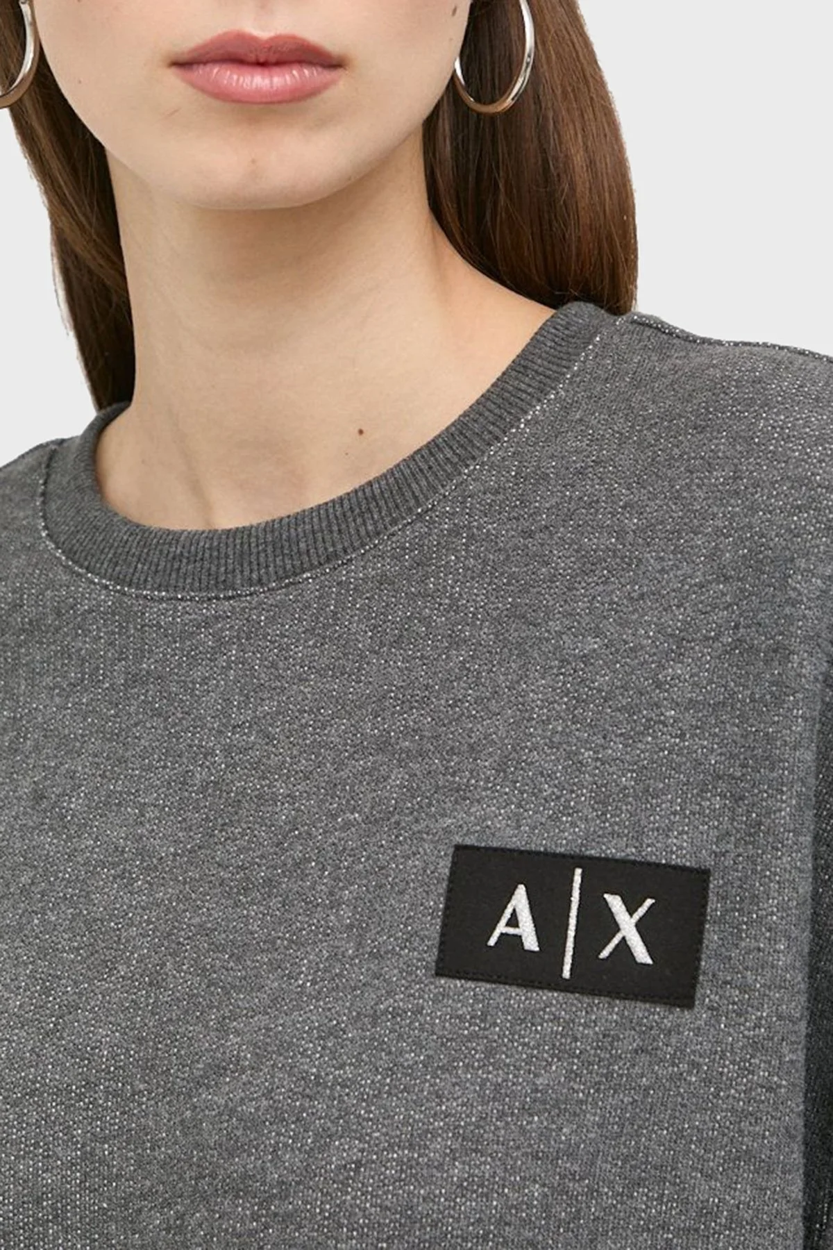 Armani Exchange Loose Fit Bisiklet Yaka Pamuklu Bayan Sweat 6LYM57 YJBUZ 3998 KOYU GRİ - 4