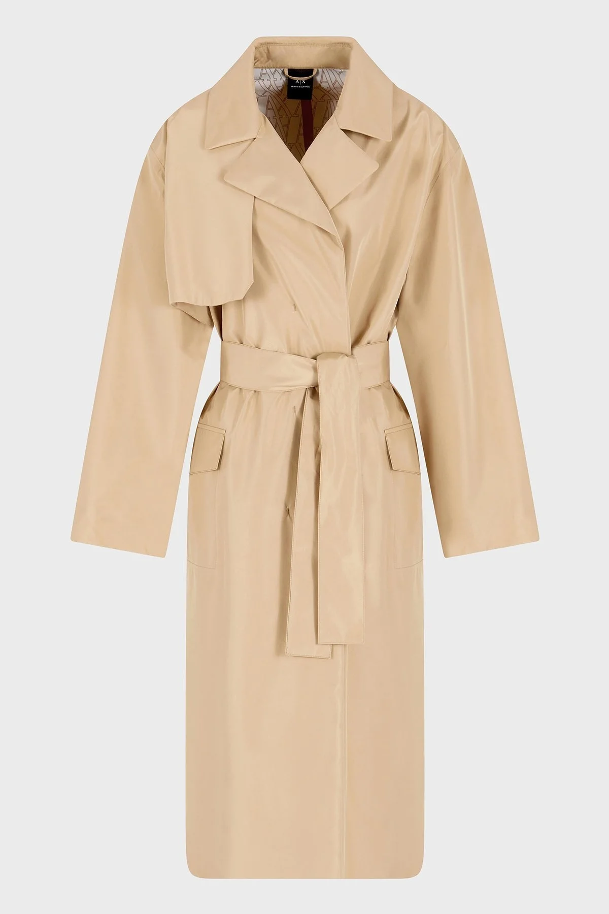 Armani Exchange Loose Fit Kruvaze Yaka Kemer Detaylı Uzun Bayan Trençkot XW001176 AF12806 U6218 BEJ - 10