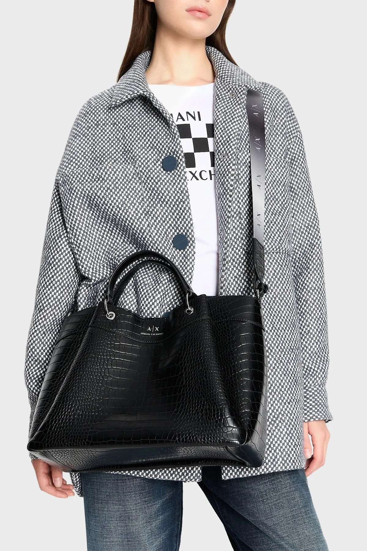 Armani Exchange Marka Baskılı Çıkarılabilir Omuz Askılı Bayan Çanta 942910 3F784 00020 SİYAH - 2