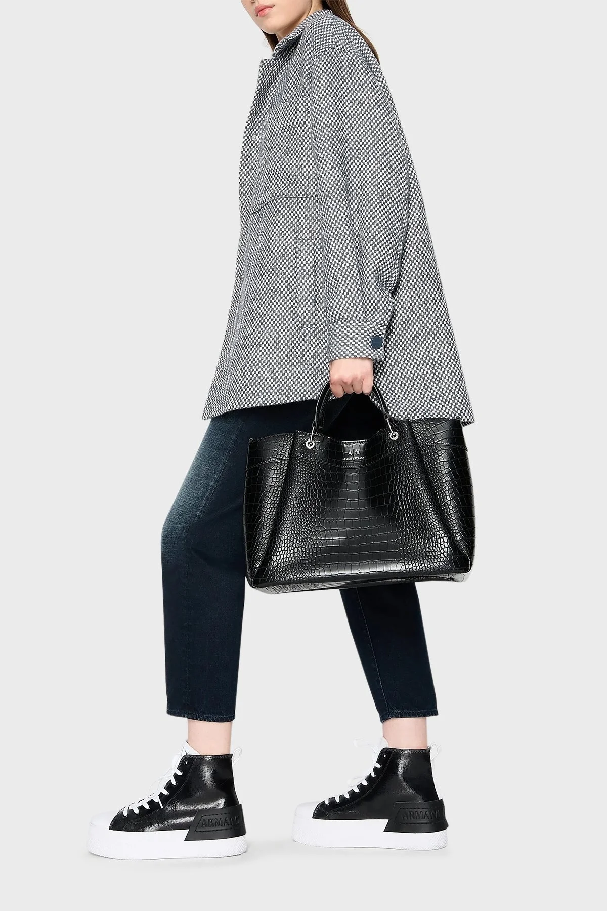 Armani Exchange Marka Baskılı Çıkarılabilir Omuz Askılı Bayan Çanta 942910 3F784 00020 SİYAH - 3