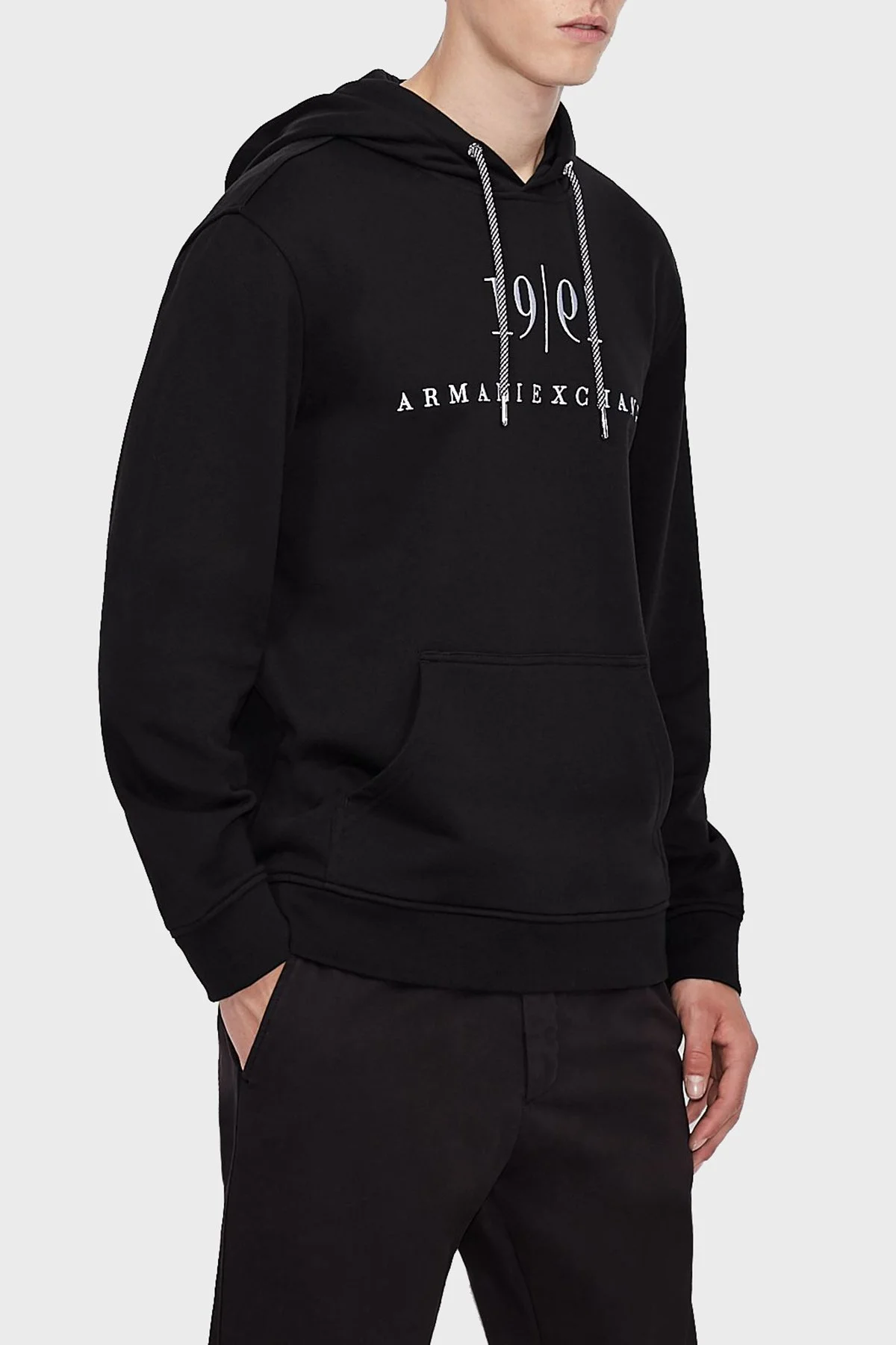 Armani Exchange Printed Cotton Hooded Regular Fit Men’s Sweatshirt 6KZMFM ZJ6HZ 1200 BLACK - 1