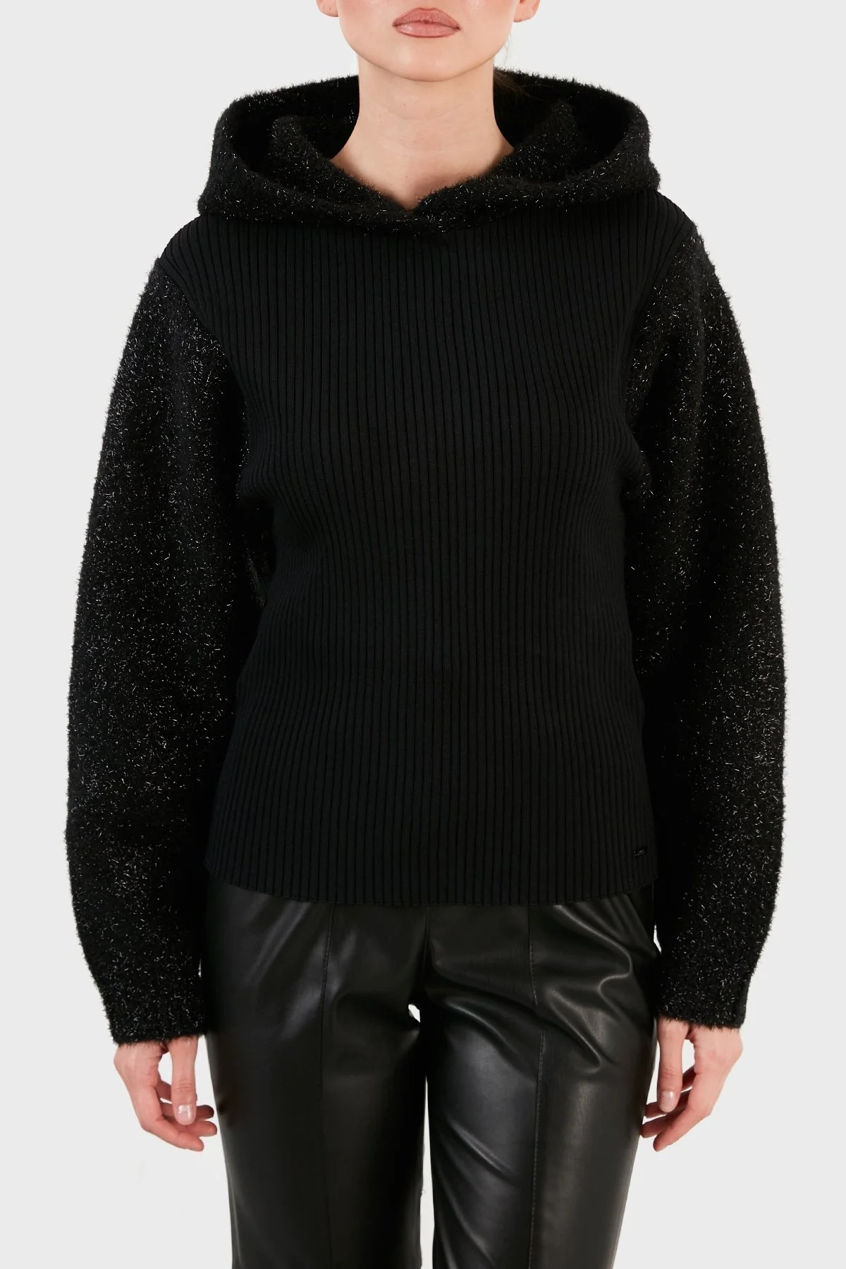 Armani Exchange Metalik İpli Kapüşonlu Bayan Kazak 6KYM2P YMQ7Z 1200 SİYAH - 1