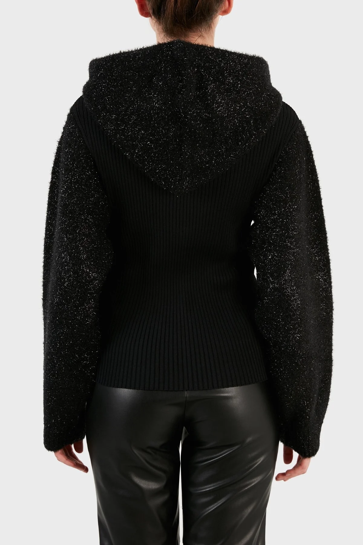 Armani Exchange Metalik İpli Kapüşonlu Bayan Kazak 6KYM2P YMQ7Z 1200 SİYAH - 2