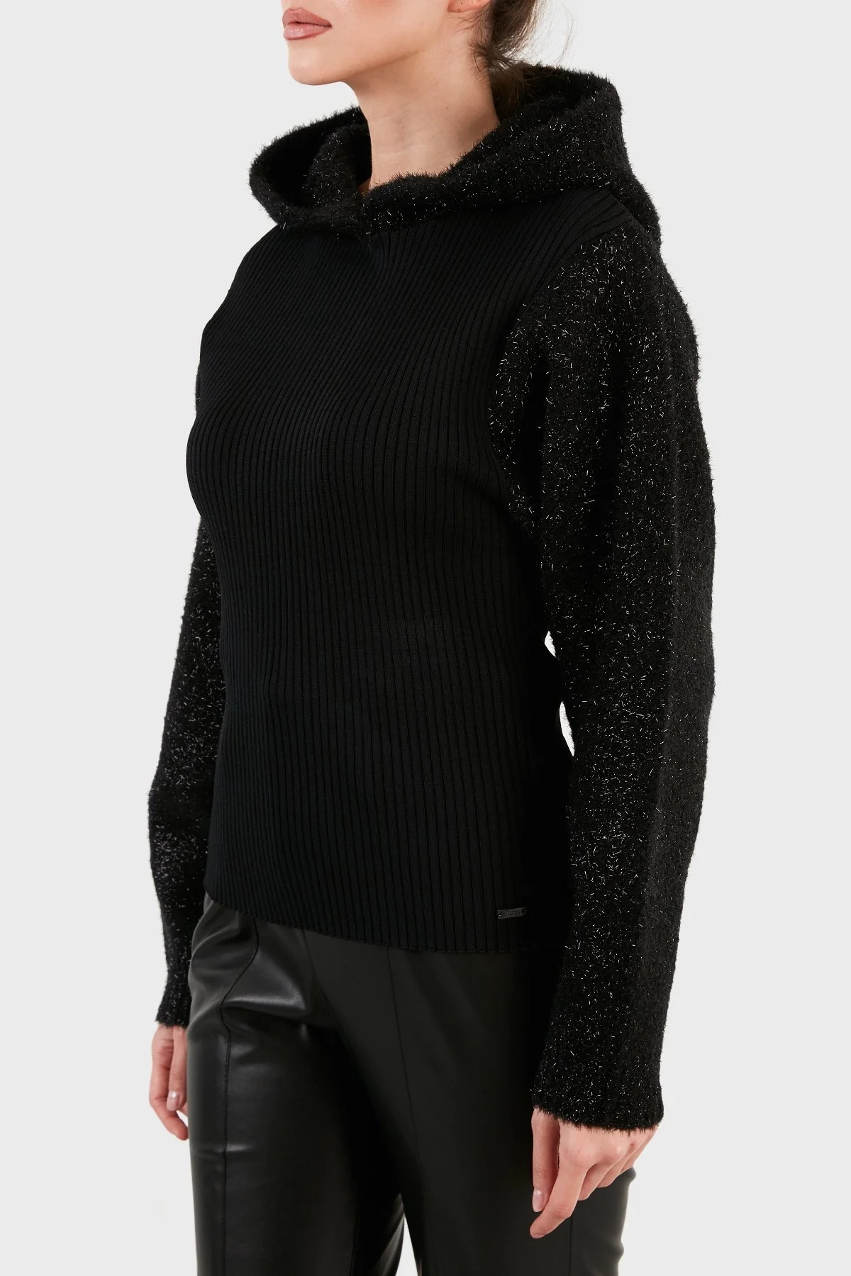 Armani Exchange Metalik İpli Kapüşonlu Bayan Kazak 6KYM2P YMQ7Z 1200 SİYAH - 3