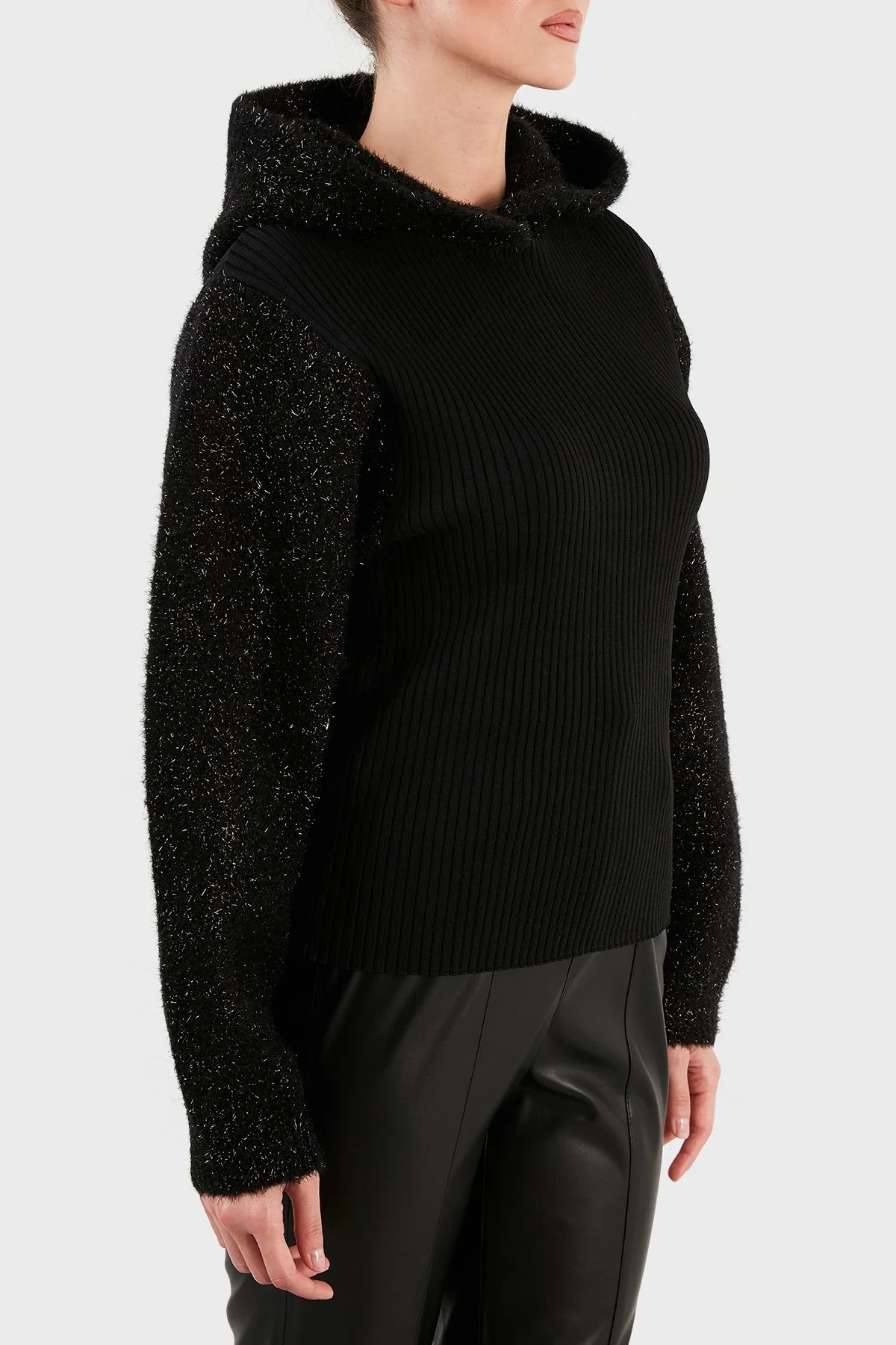 Armani Exchange Metalik İpli Kapüşonlu Bayan Kazak 6KYM2P YMQ7Z 1200 SİYAH - 4