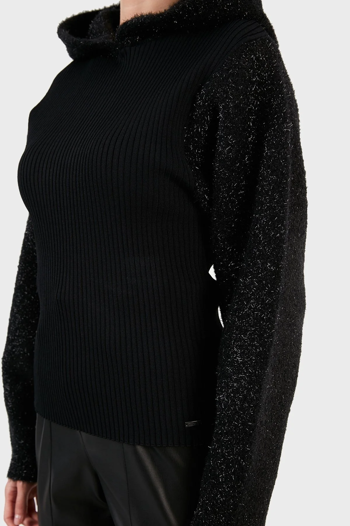 Armani Exchange Metalik İpli Kapüşonlu Bayan Kazak 6KYM2P YMQ7Z 1200 SİYAH - 6