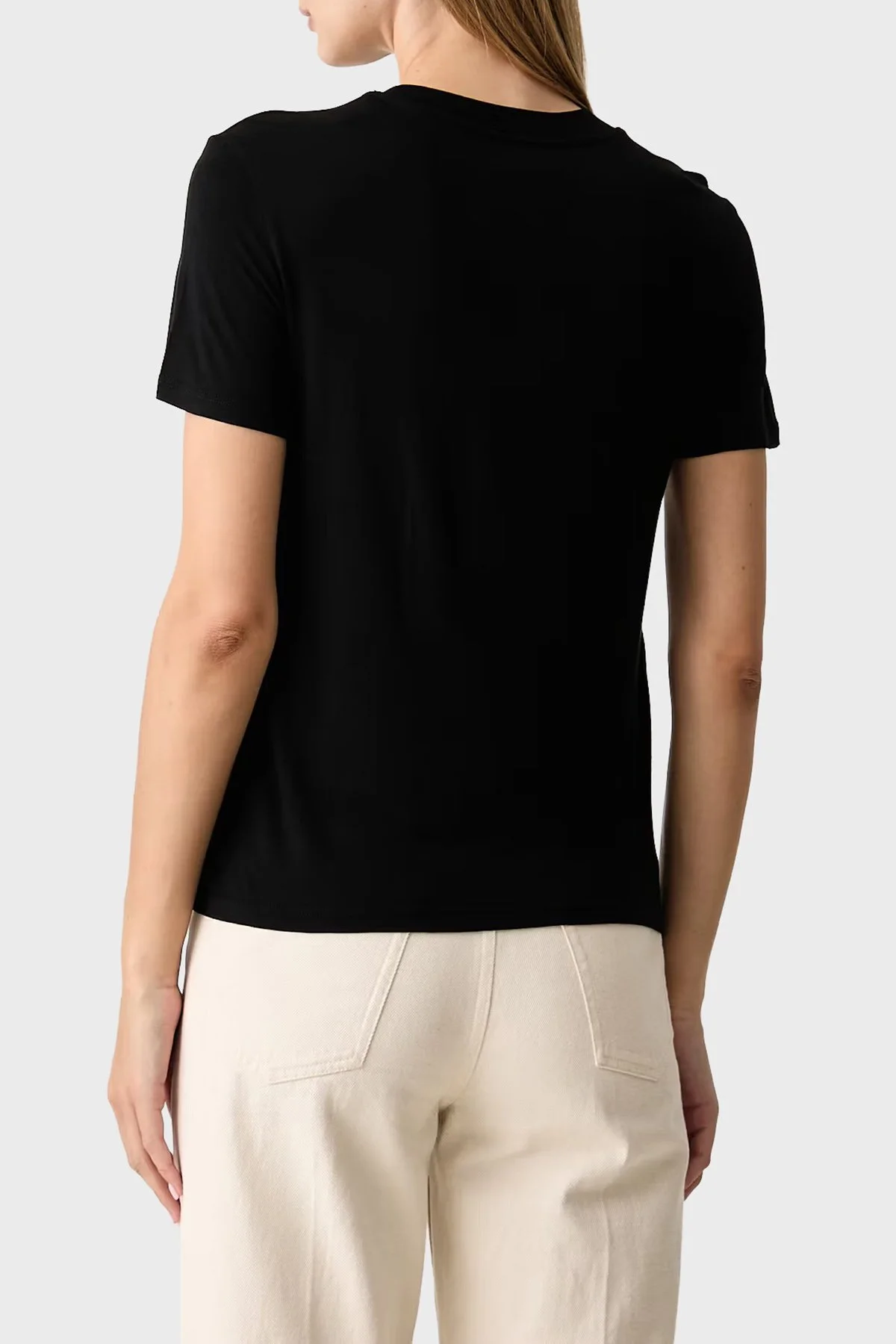 Armani Exchange Metalik Logolu Jarse Kumaş Bisiklet Yaka Kadın T Shirt XW002773 AF26303 UC001 Siyah - 2