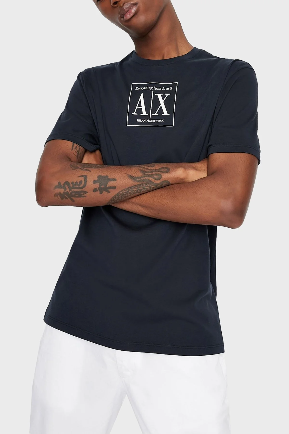 Armani Exchange Organik Pamuklu Regular Fit Bisiklet Yaka Erkek T Shirt 3LZTEE ZJFCZ 1510 LACİVERT - 1
