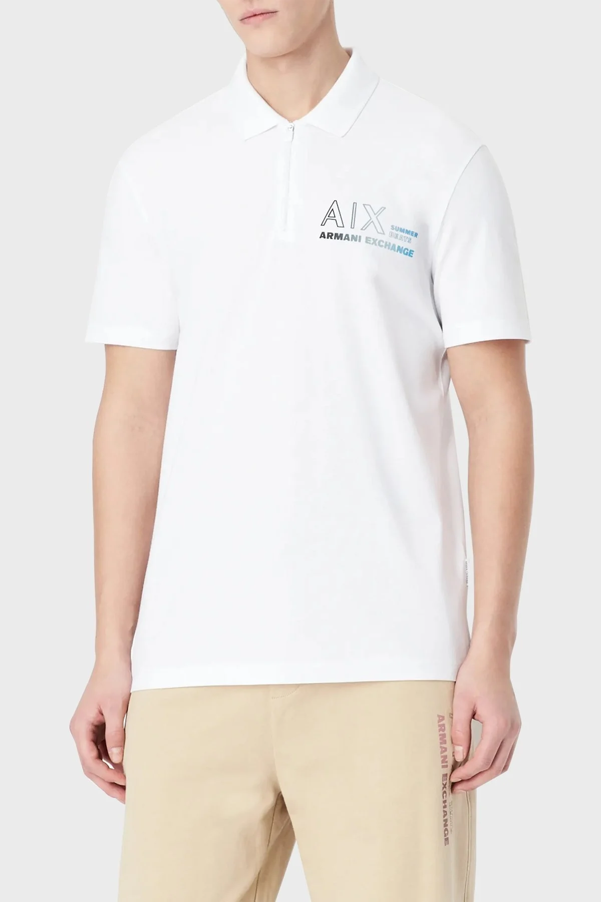 Armani Exchange Organik Pamuklu Regular Fit Fermuarlı Polo T Shirt Erkek Polo Yaka T Shirt 3RZFJA ZJYCZ 1100 BEYAZ - 1