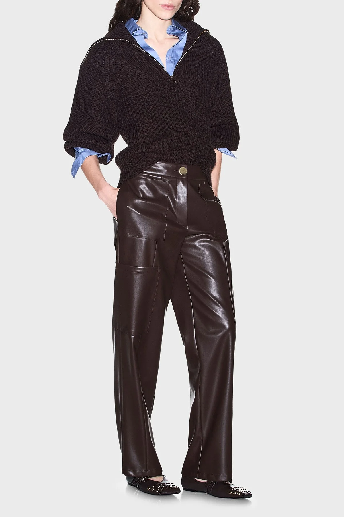 Armani Exchange Oversize Fit Geniş Paça Cep Detaylı Kadın Pantolon XW002475 AF10203 U6032 Kahve - 2