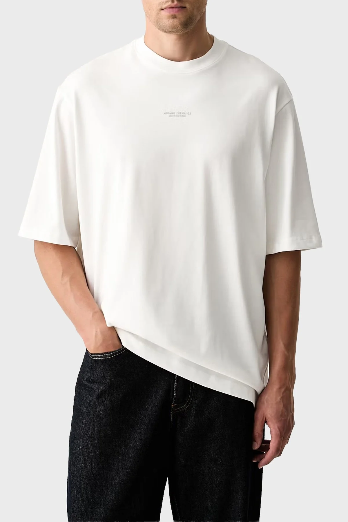 Armani Exchange Oversize Pamuklu Bisiklet Yaka Erkek T Shirt XM003560 AF28670 U0009 Beyaz - 1