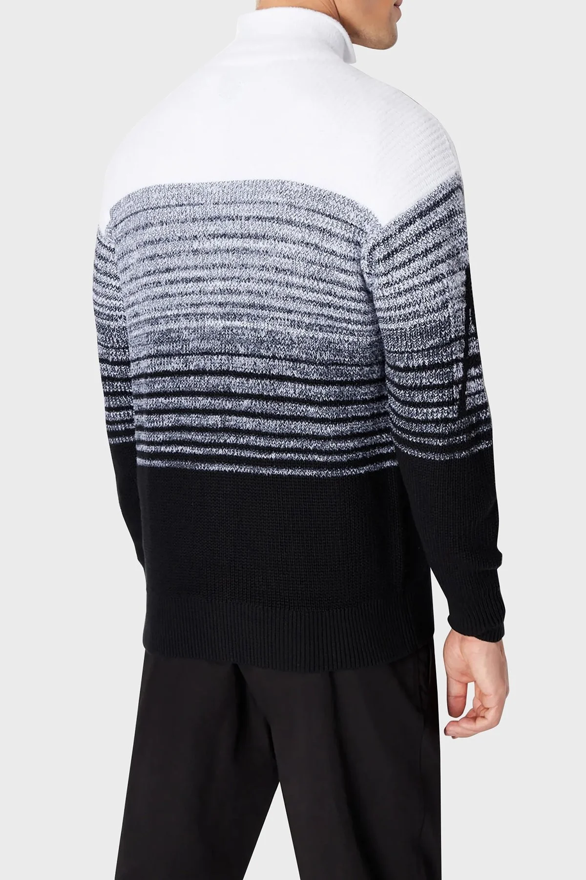 Armani Exchange Pamuk Karışımlı Çift Fermuarlı Dik Yaka Triko Erkek Hırka 6RZE5A ZMP3Z 9212 SİYAH-BEYAZ - 2