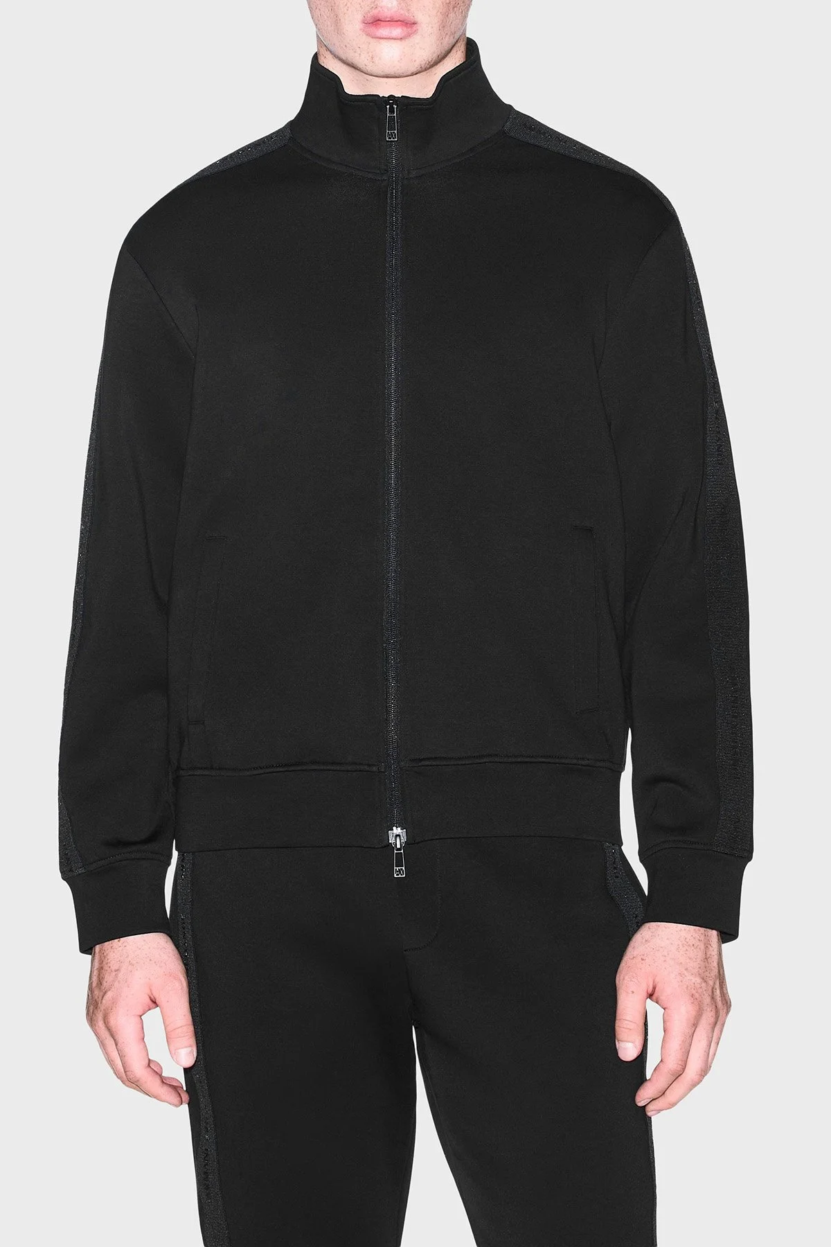 Armani Exchange Pamuk Karışımlı Dik Yaka Fermuarlı Erkek Sweat XM003144 AF13047 UC001 Siyah - 1