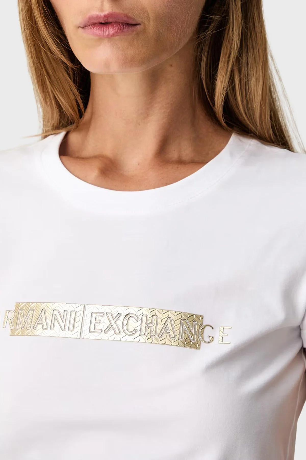 Armani Exchange Pamuk Karışımlı Logolu Bisiklet Yaka Kadın T Shirt XW002811 AF16294 U0002 Beyaz - 4
