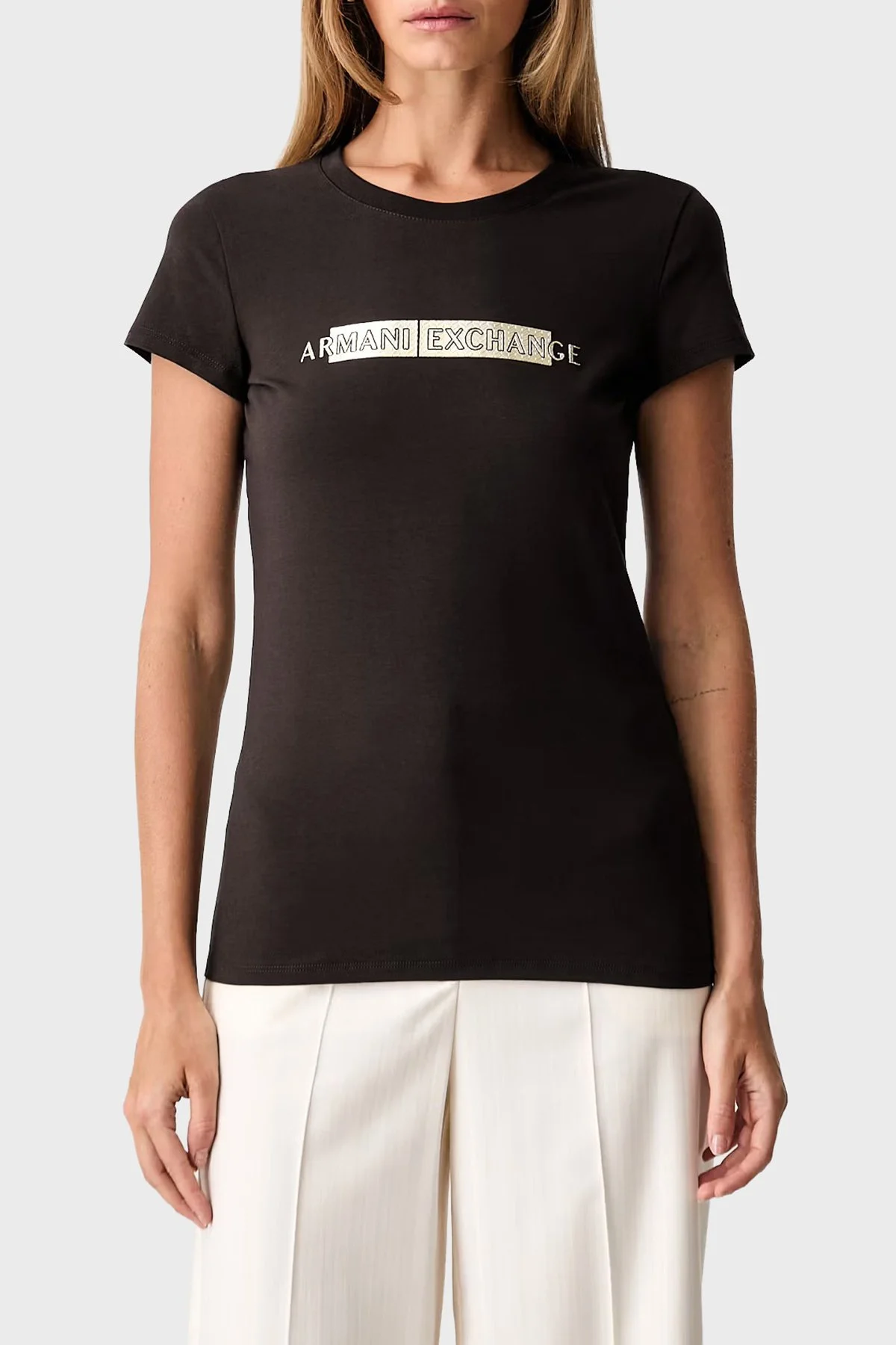 Armani Exchange Pamuk Karışımlı Logolu Bisiklet Yaka Kadın T Shirt XW002811 AF16294 U6032 Kahve - 1