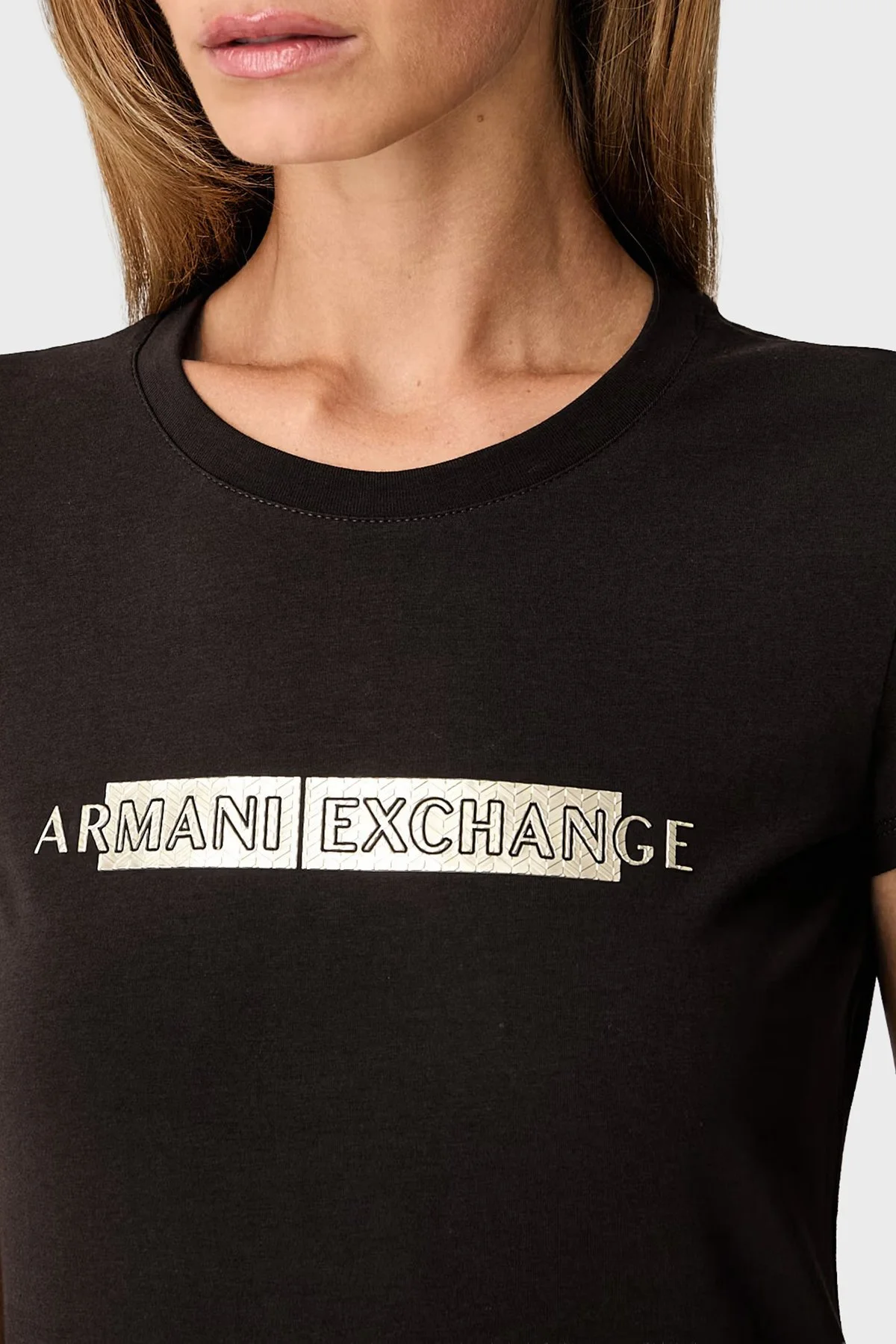 Armani Exchange Pamuk Karışımlı Logolu Bisiklet Yaka Kadın T Shirt XW002811 AF16294 U6032 Kahve - 4
